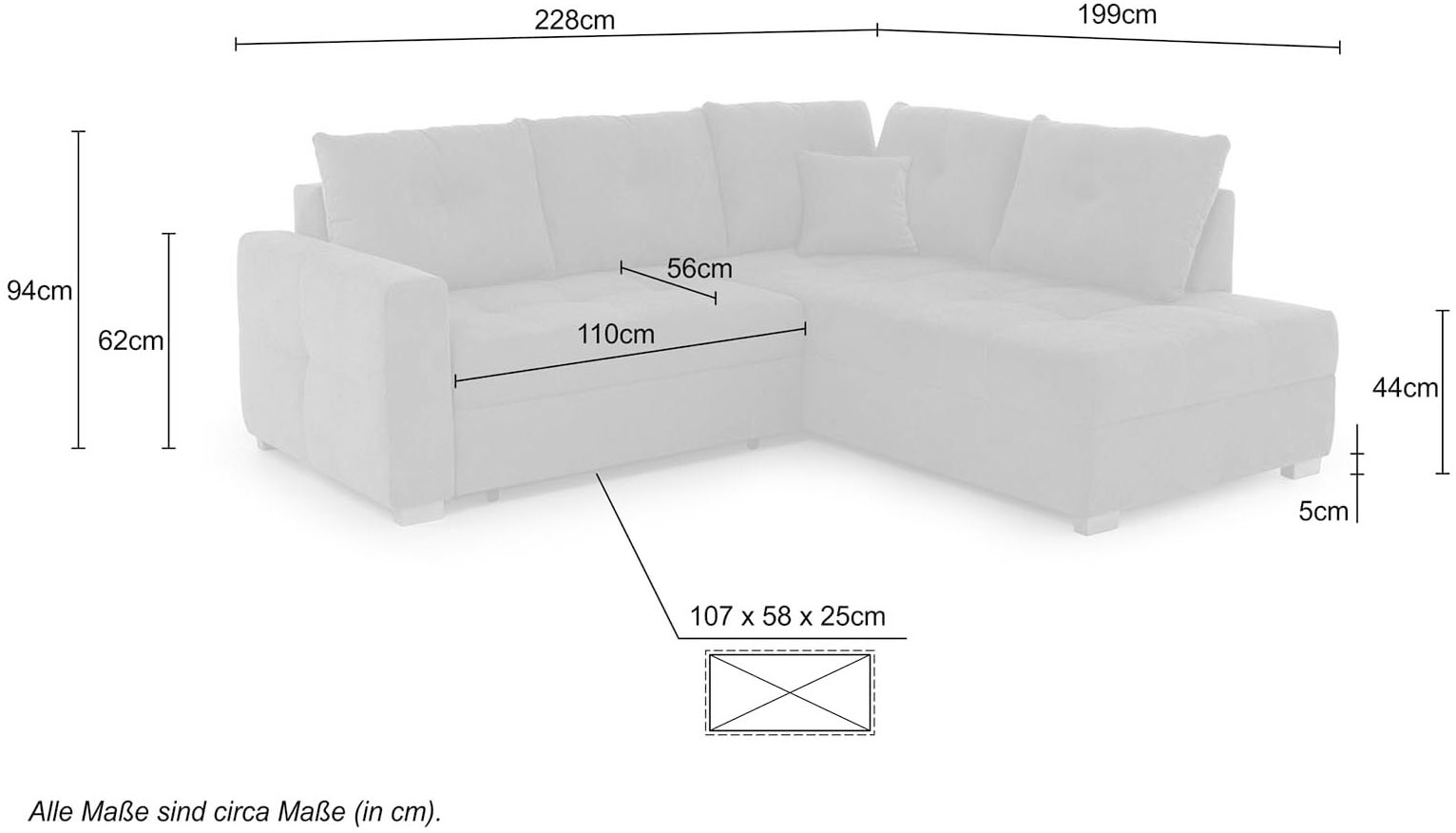 Jockenhöfer Gruppe Canapé d'angle »Heidelberg L-Form, B: 228 cm« avec fonction couchage, coffre-lit & coussin décoratif
