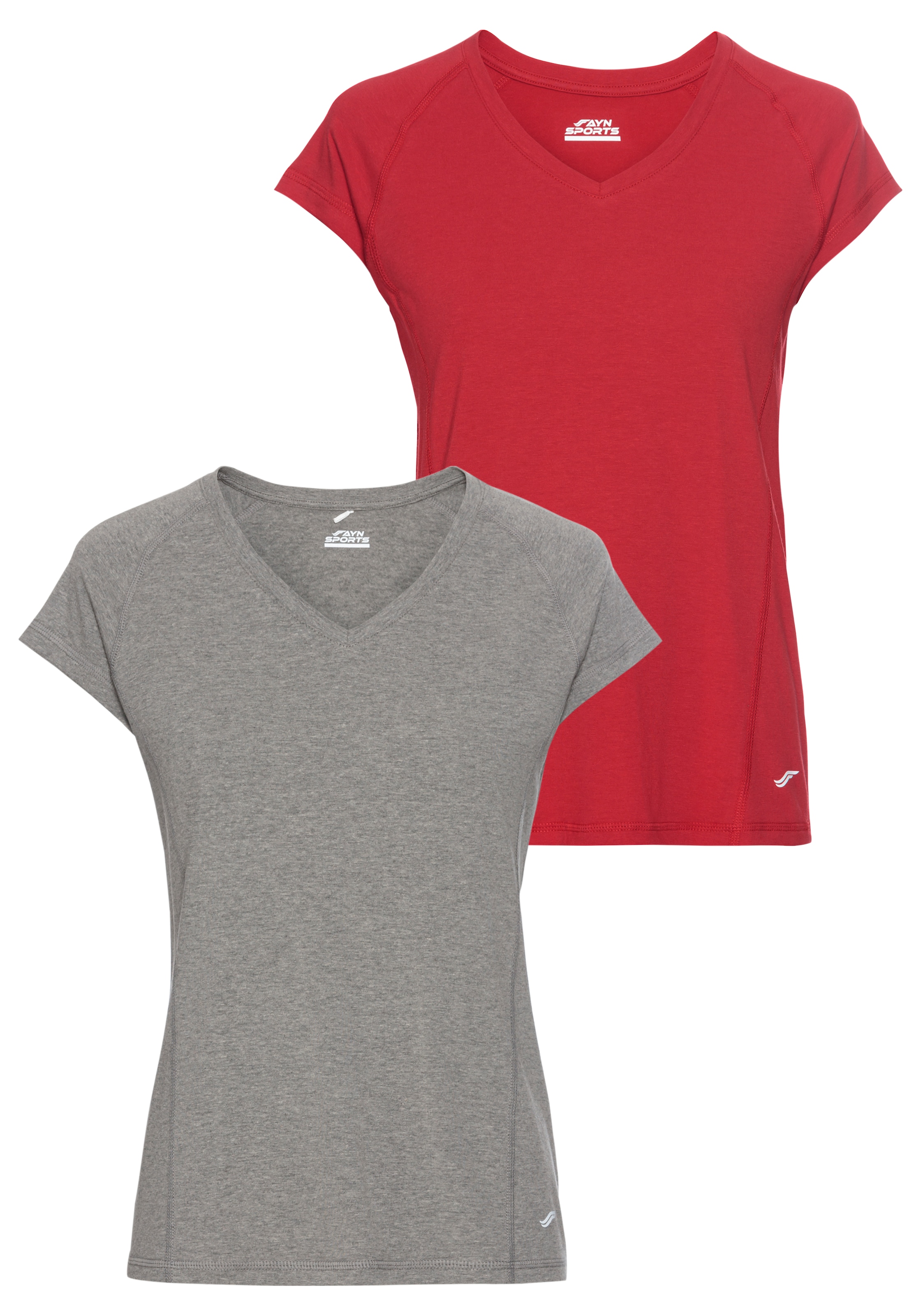 Image of FAYN SPORTS Funktionsshirt "Double Pack Essential" 2er-Pack, Kurzarm, lockere Passform, unifarben, V-Ausschnitt