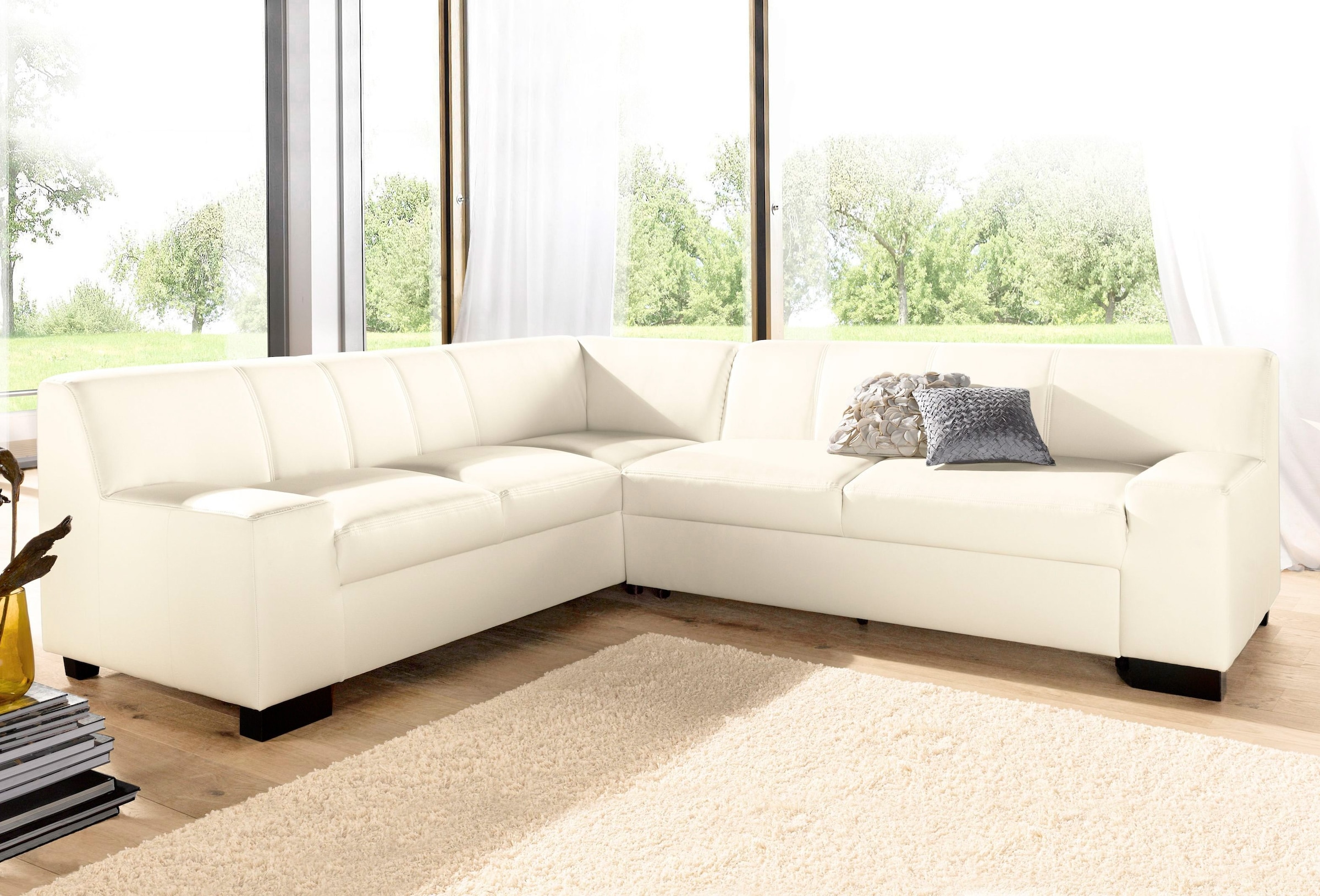 DOMO collection Ecksofa "Norma Top, elegant und modern, flache Armlehnen, L-Form" wahlweise mit Bettfunktion
