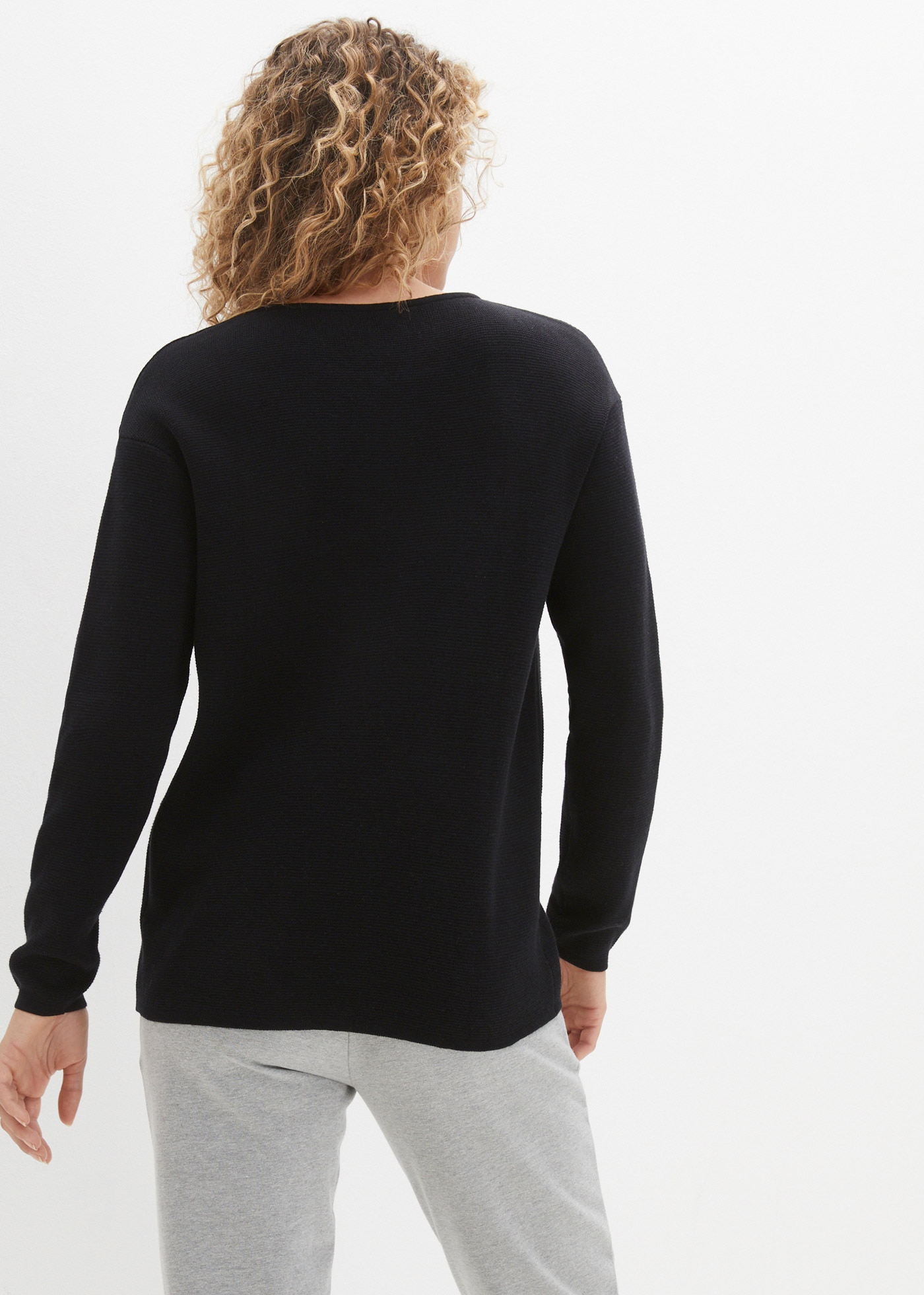 bonprix Pull en tricot »Milano Rib Pullover mit Rundhals« aus Baumwolle und Polyacryl, mit Rundhalsausschnitt