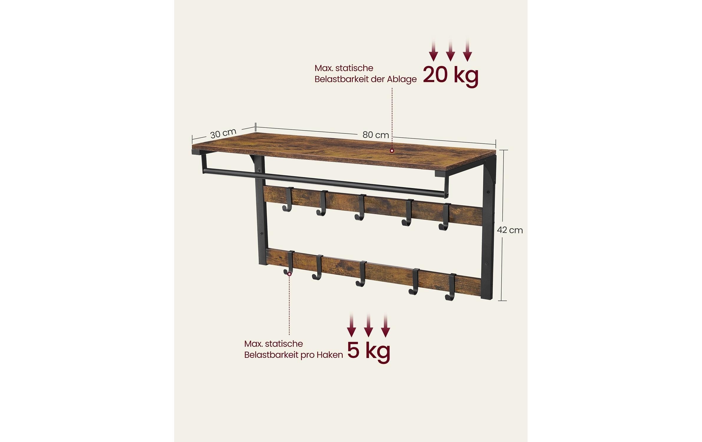 VASAGLE Wandgarderobe »im Industriestil mit Ablage 80 x 30 x 45 cm«