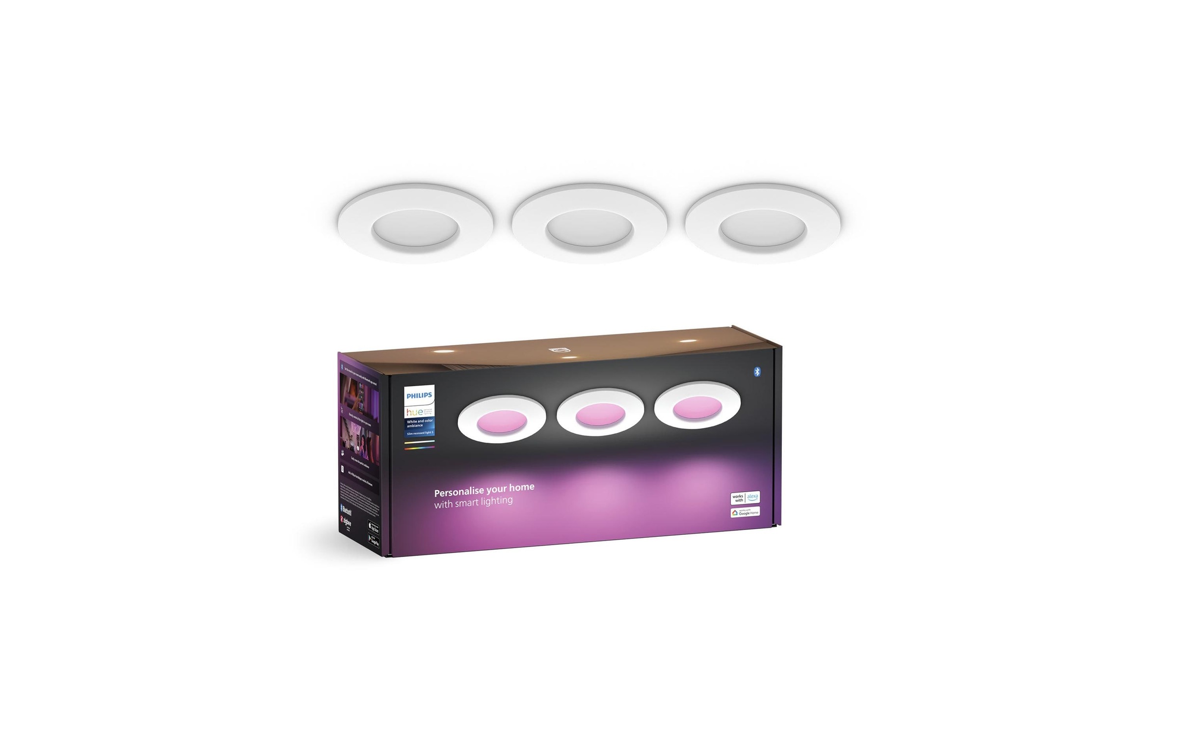 Philips Hue LED Deckenleuchte »White & Color Ambiance Slim Recessed 90 mm 3er weiss« Neutralweiss RGB Tageslichtweiss Warmweiss