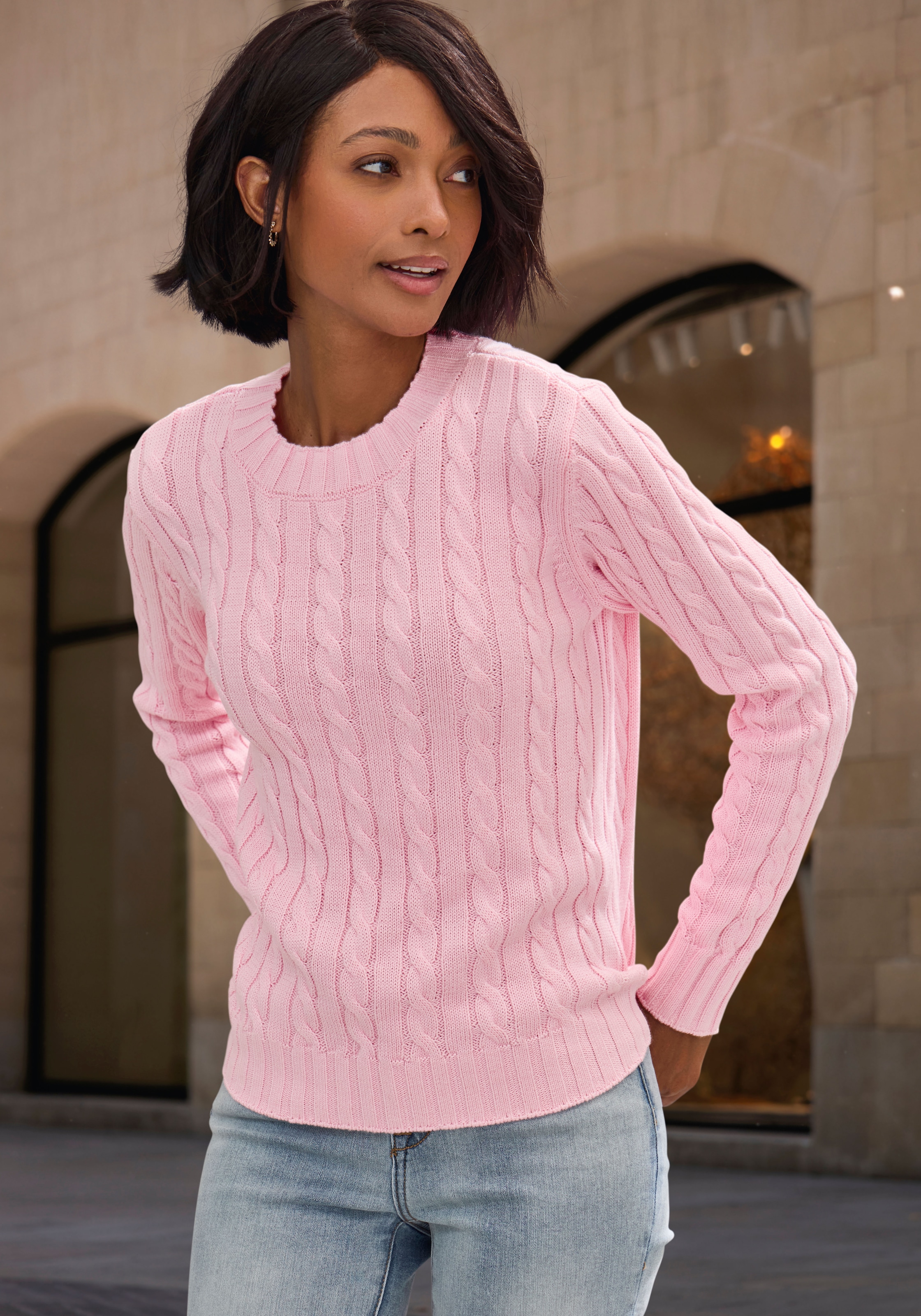 Image of LASCANA Rundhalspullover mit Zopfstrickmuster, gemütlicher Strickpullover, klassisch