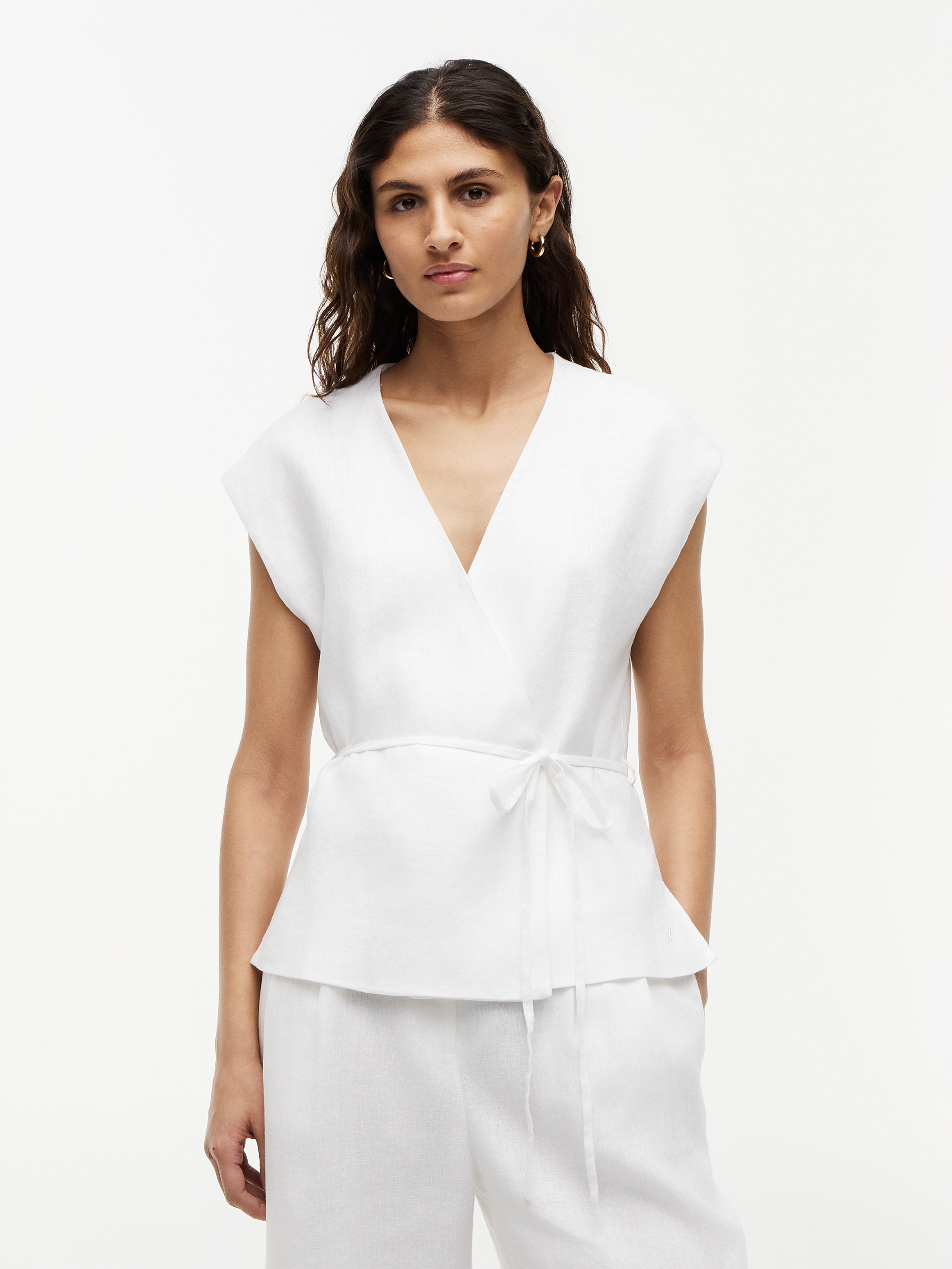 Image of Tommy Hilfiger Wickelbluse "ESS LINEN WRAP TIE NS VEST" Materialmix, Bindeband