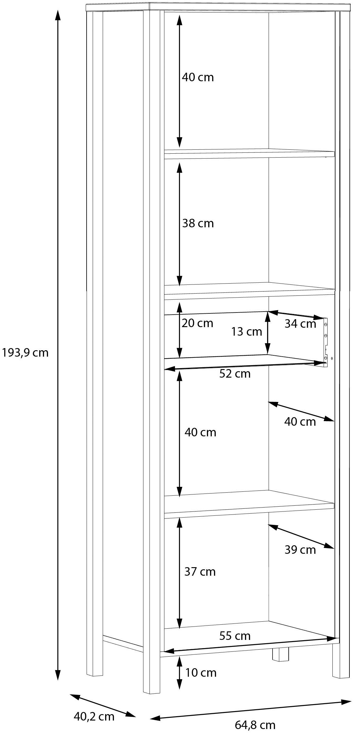 FORTE Aktenregal »High Rock« mit Tür, 4 offene Fächer, Industrial-Stil, 65x194 cm
