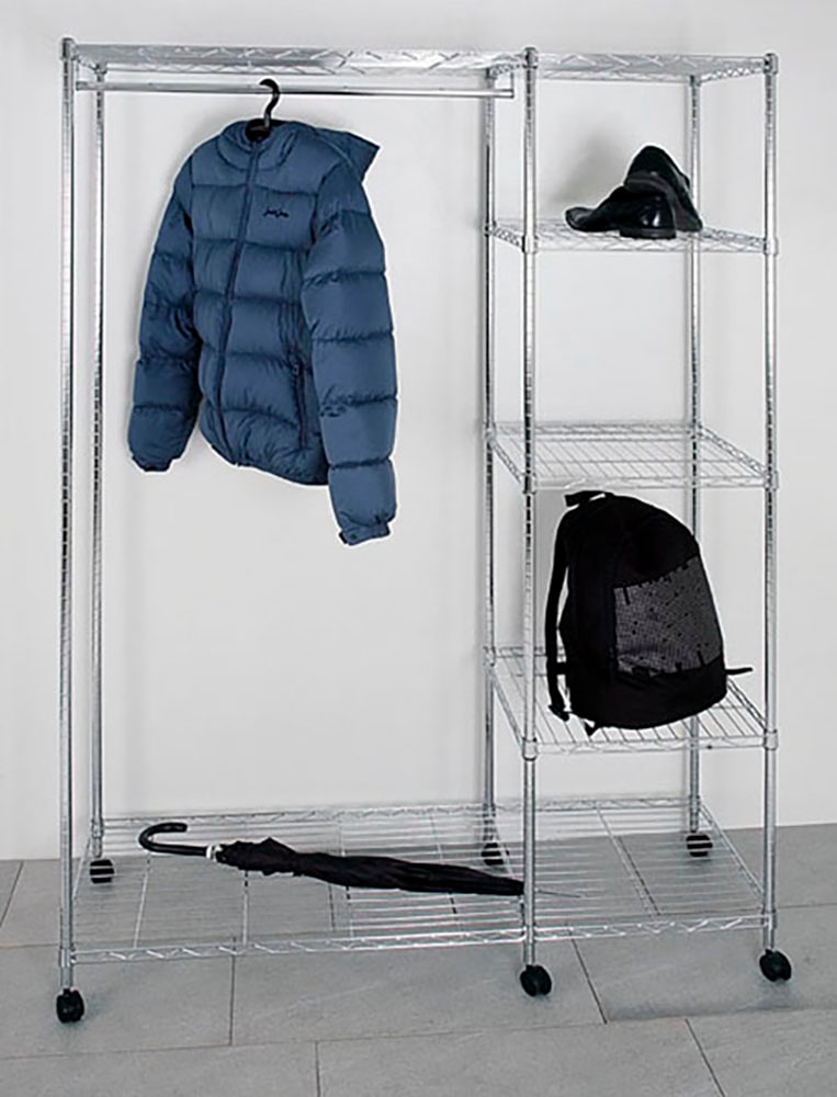 Image of HAKU Garderobenständer "Garderobe, Garderobenständer, Kleiderständer auf Rollen, Kleiderwagen" rechteckig - aus Metall Silber - B/T/H 123/45/181 cm