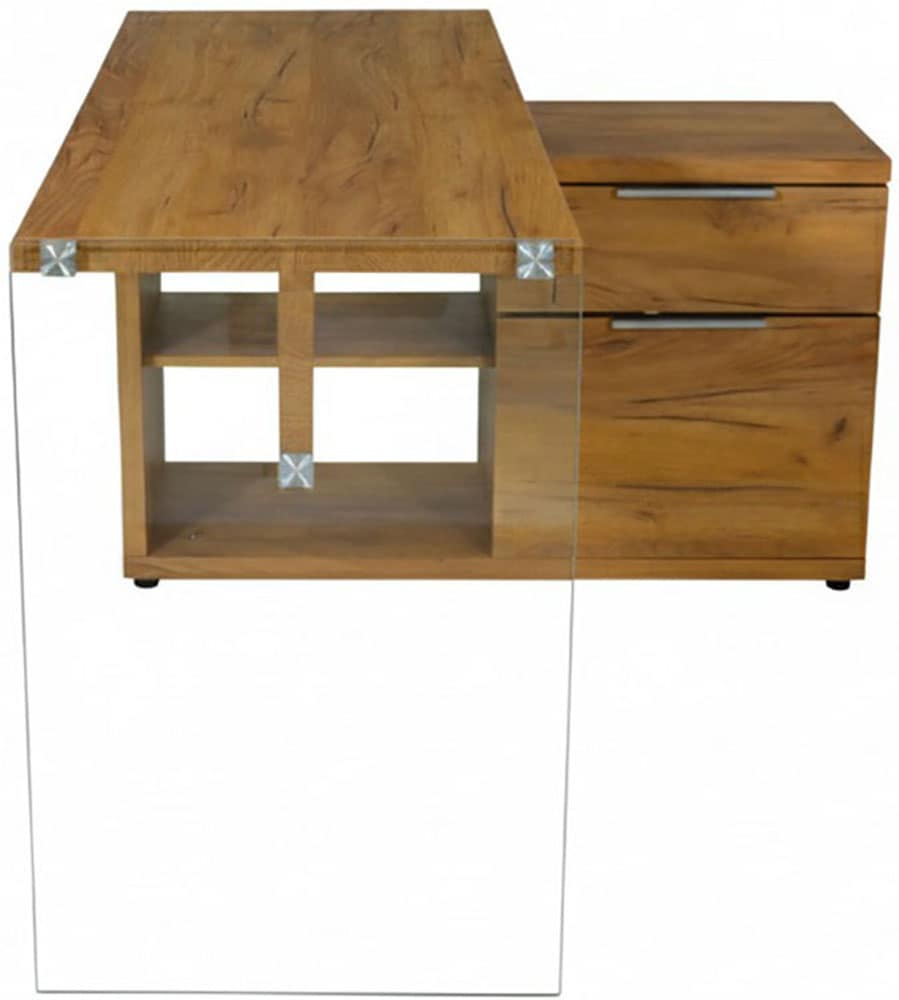 Jahnke Bureau d'angle »LUX C 135 E« bureau d'angle, montage réversible, verre, 1 tiroir et 2 compartiments