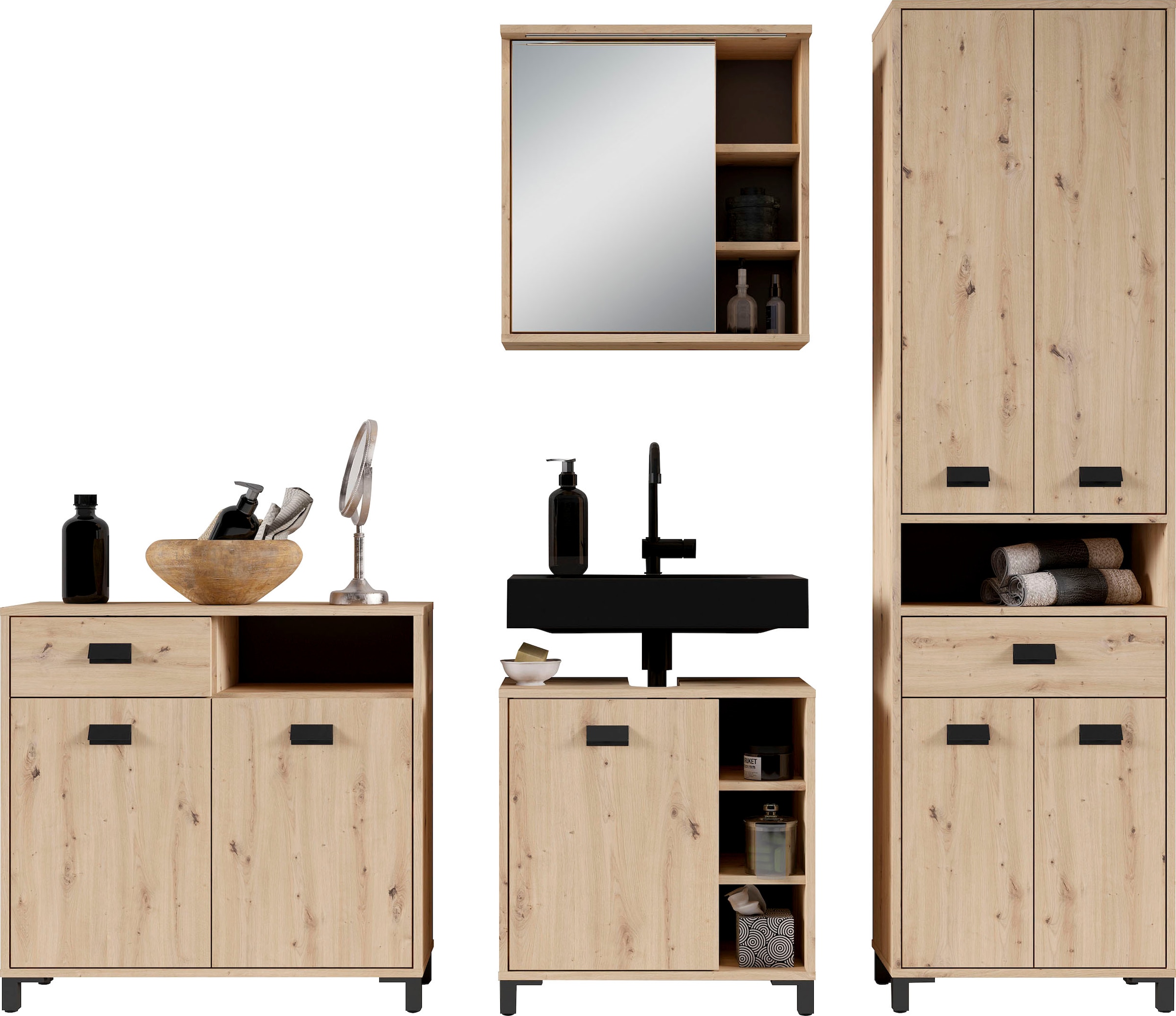 byLIVING Spiegelschrank »Wellness«, (1 St.), 60cm Badschrank mit LED-Leuchte, grossem Spiegel und viel Stauraum
