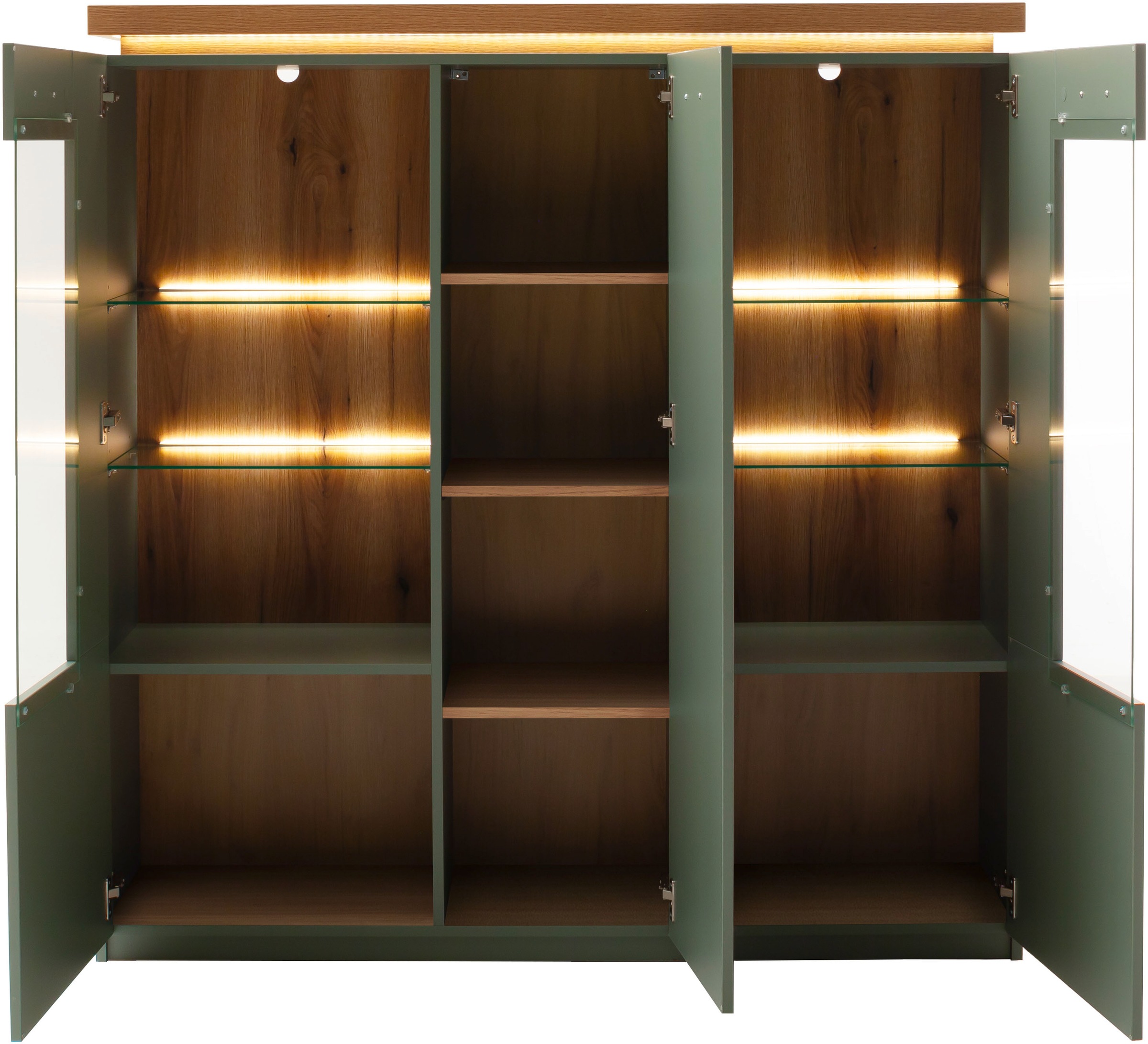 MCA furniture Highboard »MONIZ Highboard« 1 Stk. tlg. Hochkommode,Kommode,Eiche,Salbeigrün,3 Türen,gedämpft,Breite 138 cm