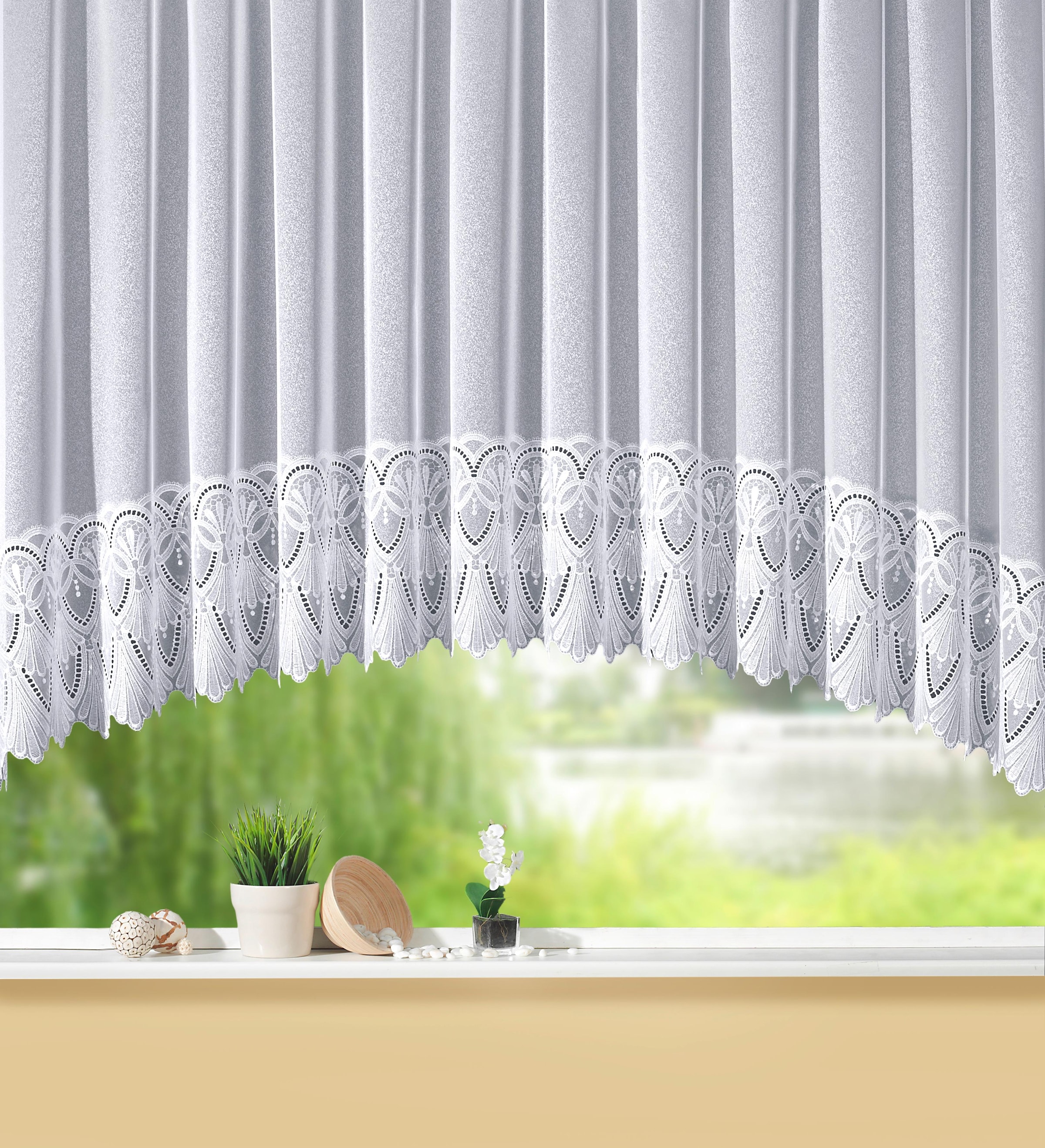 Stickereien Plauen Rideau »Diana« Bande volante in C-Bogen Form, mit echter Plauener Spitze Stickerei