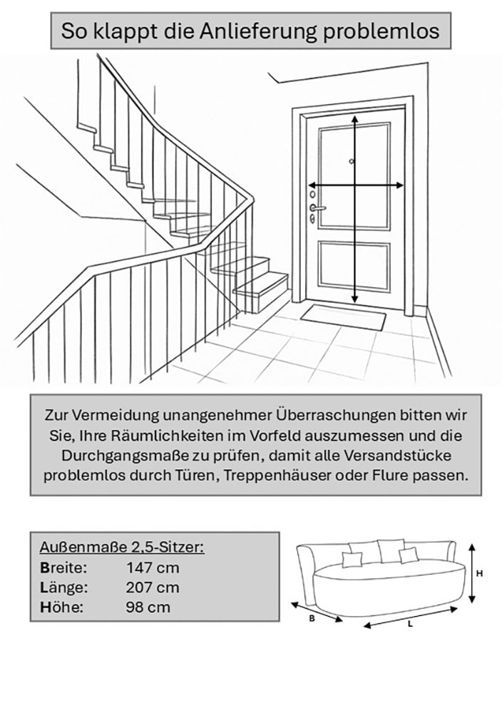LeGer Home by Lena Gercke 2,5-places »ISALIE, rundes Loungesofa, mit Kissen, perfekt gepolstert« moderne Stoffe, mit 4 Zierkissen, extra grosse Sitzfläche