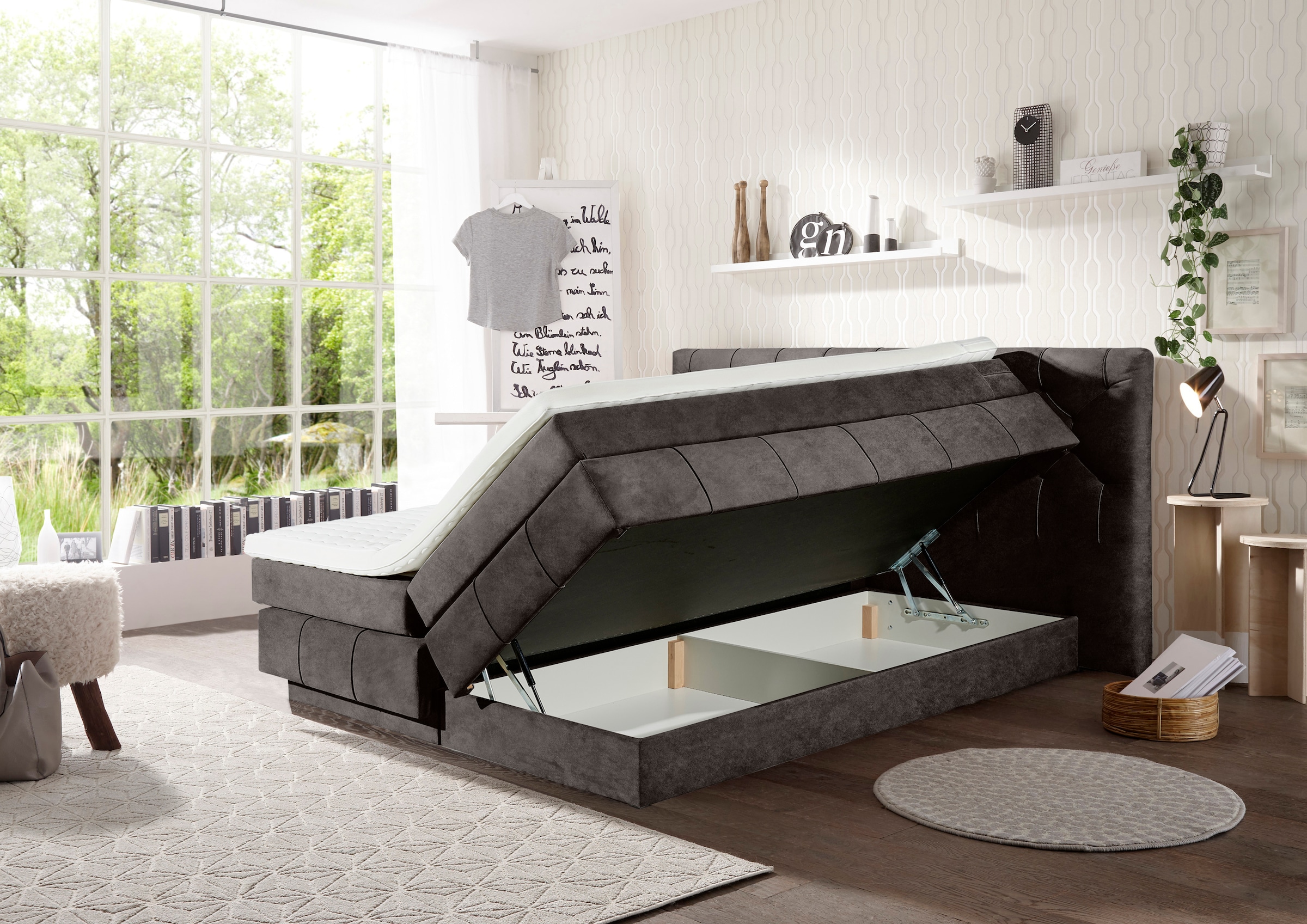 ED EXCITING DESIGN Boxspringbett »Florenz«, inkl. zwei schwebenden Bettkästen, wahlweise mit LED-Leiste