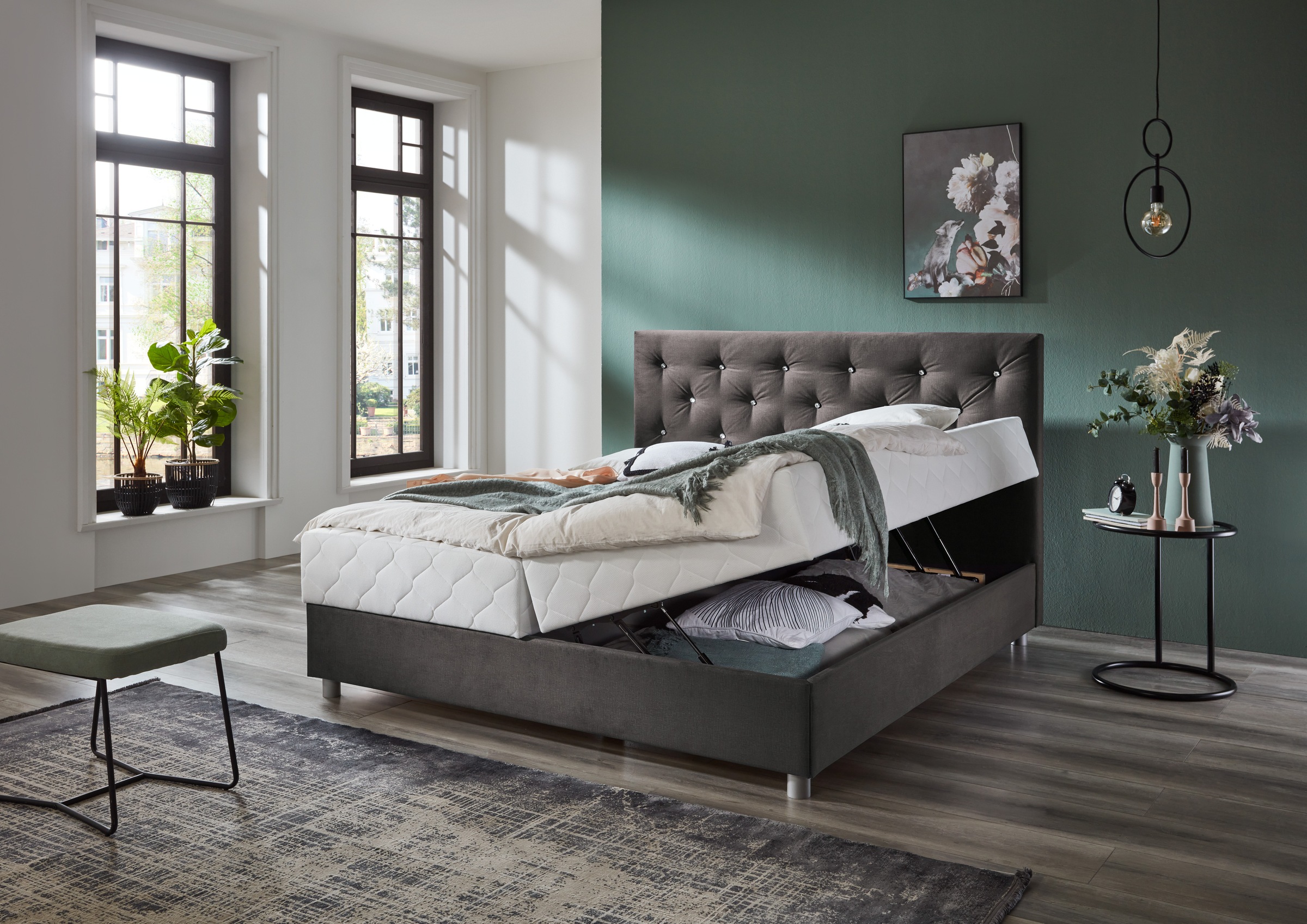 ATLANTIC home collection Boxbett »CELIA«, mit Taschen-Federkernmatratze, Bettkasten und Strass-Steinen