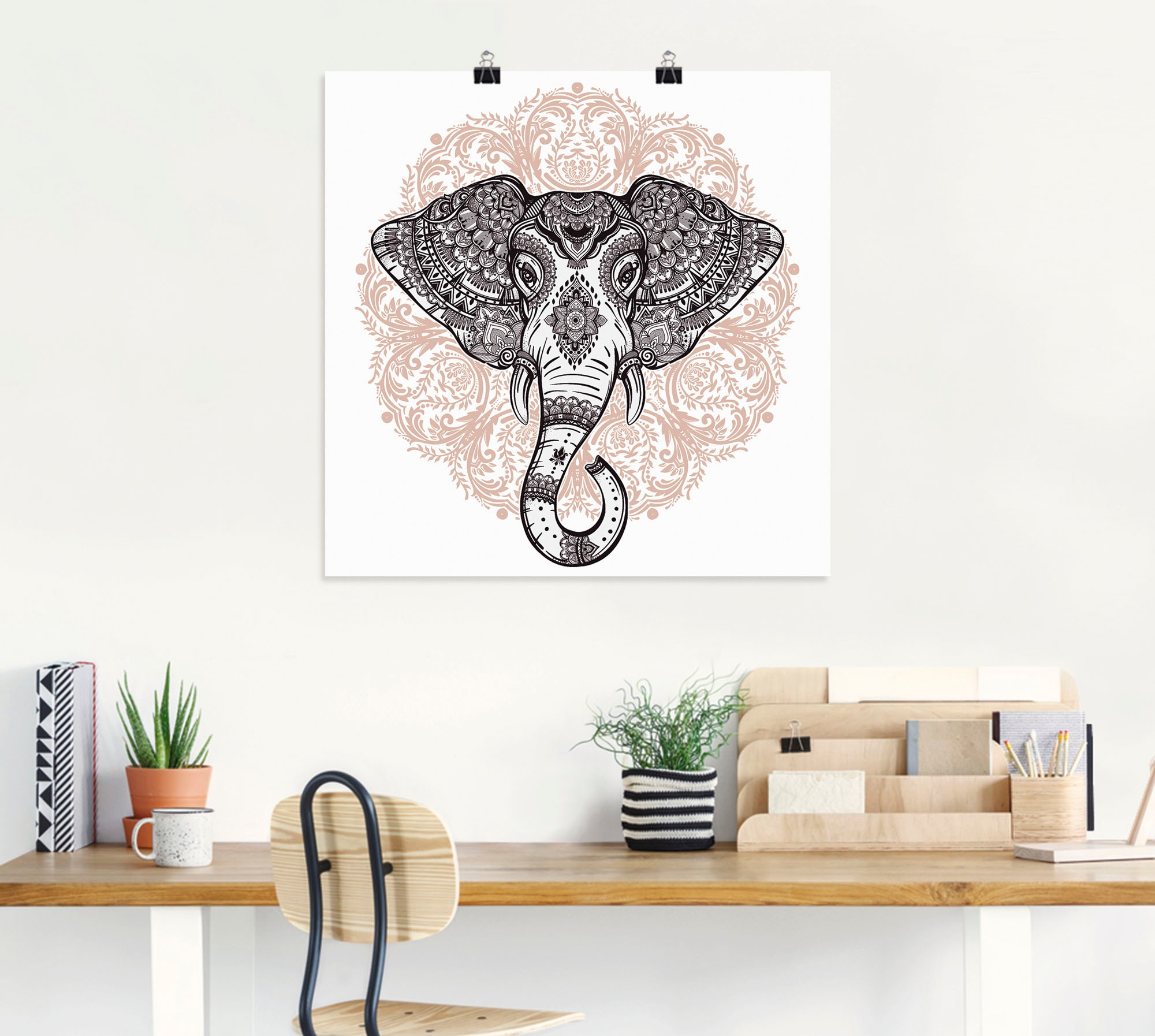 Artland Wandbild »Vintage Mandala Elefant«, Wildtiere, (1 St.), als Leinwandbild, Poster, Wandaufkleber in verschied. Grössen