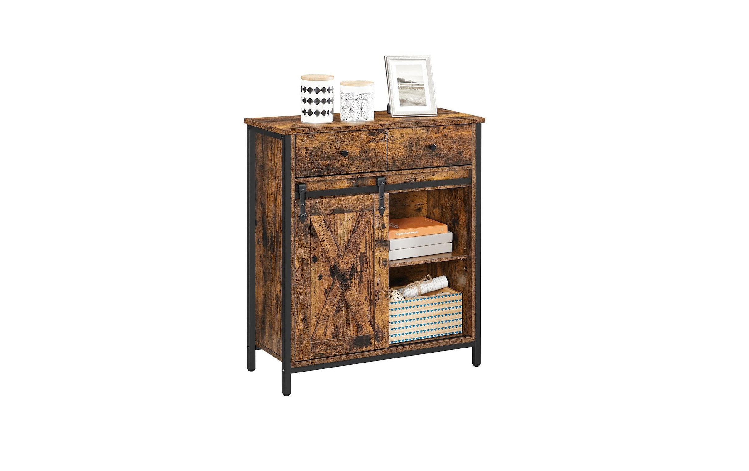 VASAGLE Kommode »VASAGLE Kommode mit Schiebetür Industrial 30 x 80 cm, Braun«