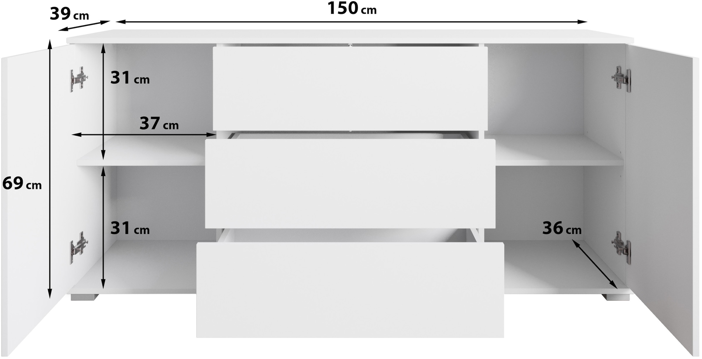 GOODproduct Sideboard »Kenia, Kommode für das Schlafzimmer/Wohnzimmer« 1 Stk. tlg. Modernes Sideboard mit 3 Schubladen und 4 Fächern,  Breite 150 cm