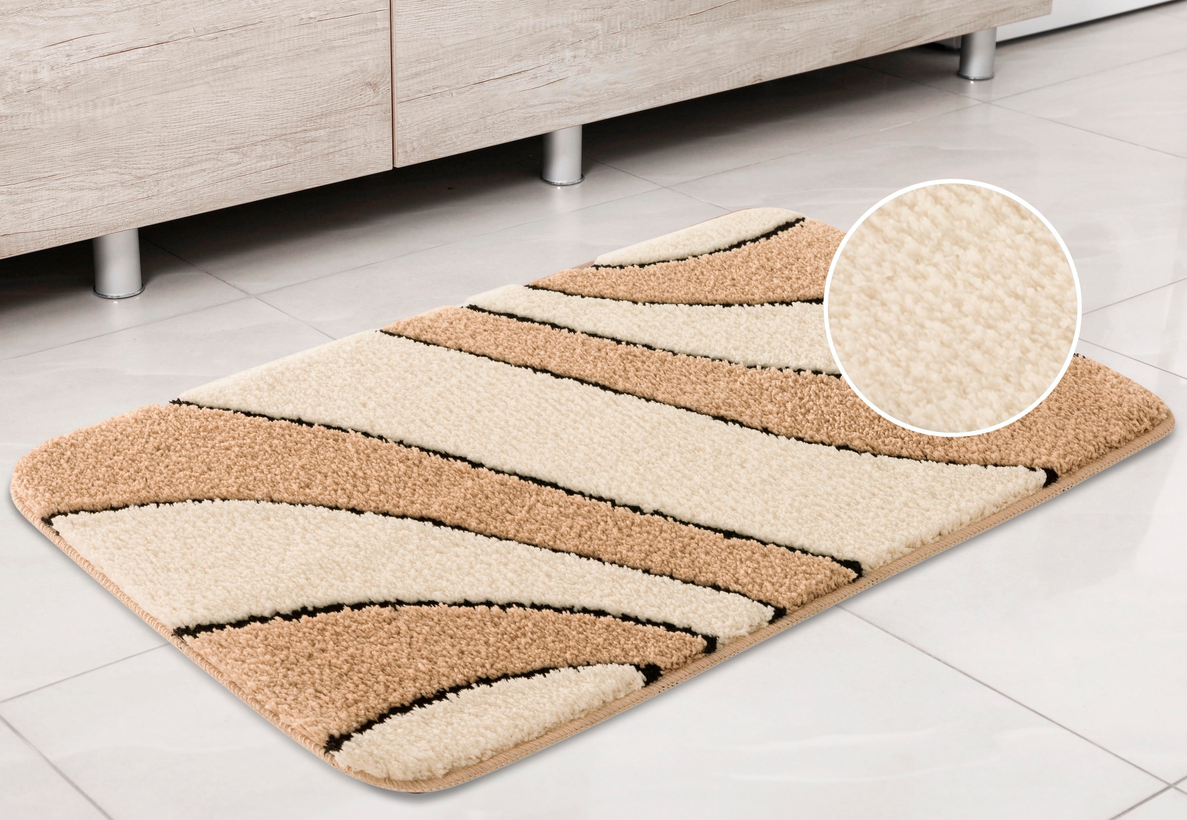 my home Badematte »Anna, Badvorleger, Badezimmer Teppich«, rutschhemmend beschichtet, fussbodenheizungsgeeignet-schnell trocknend, Badteppich, Hoch Tief Effekt, Modern, Weich, Wellen