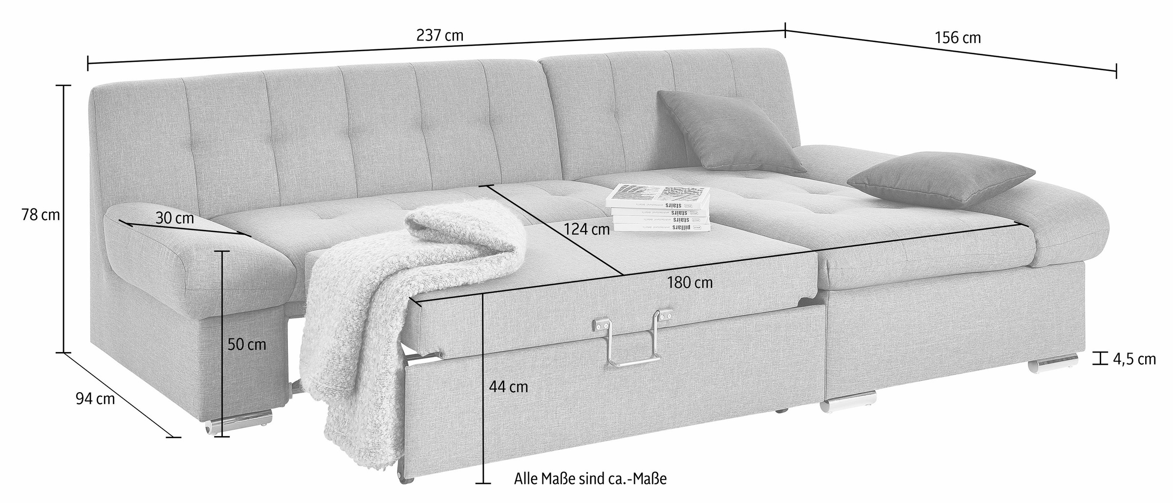 TRENDMANUFAKTUR Ecksofa »Reggae, modern und bequem, aktueller Materialmix, L-Form«, inkl. verstellbare Armlehne, wahlweise mit Bettfunktion