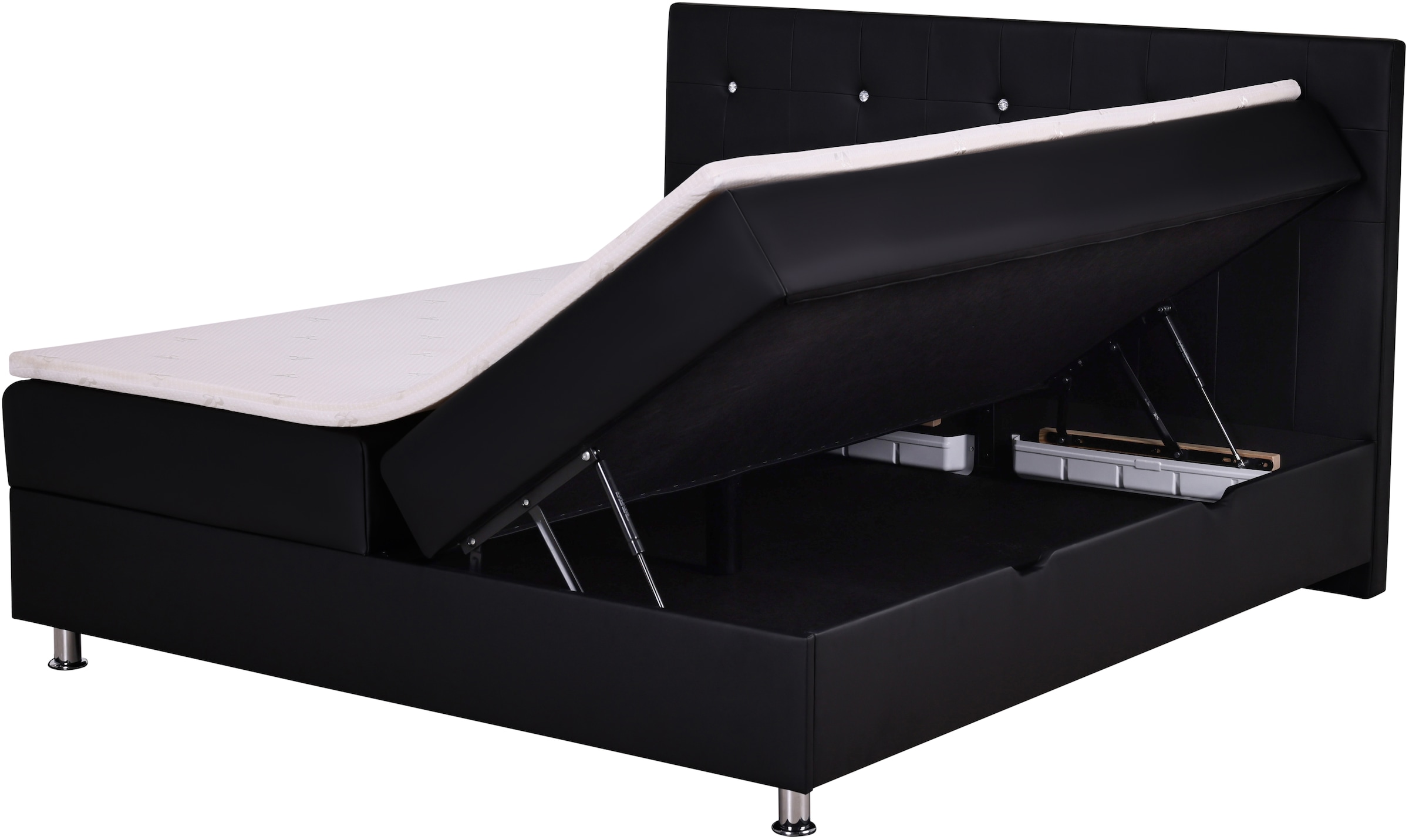 Home affaire Boxbett »Big Noux aus schwarzem Kunstleder mit Kristallsteinen im Kopfteil« inkl. Bettkasten, erhältlich in der Grösse 180x200cm