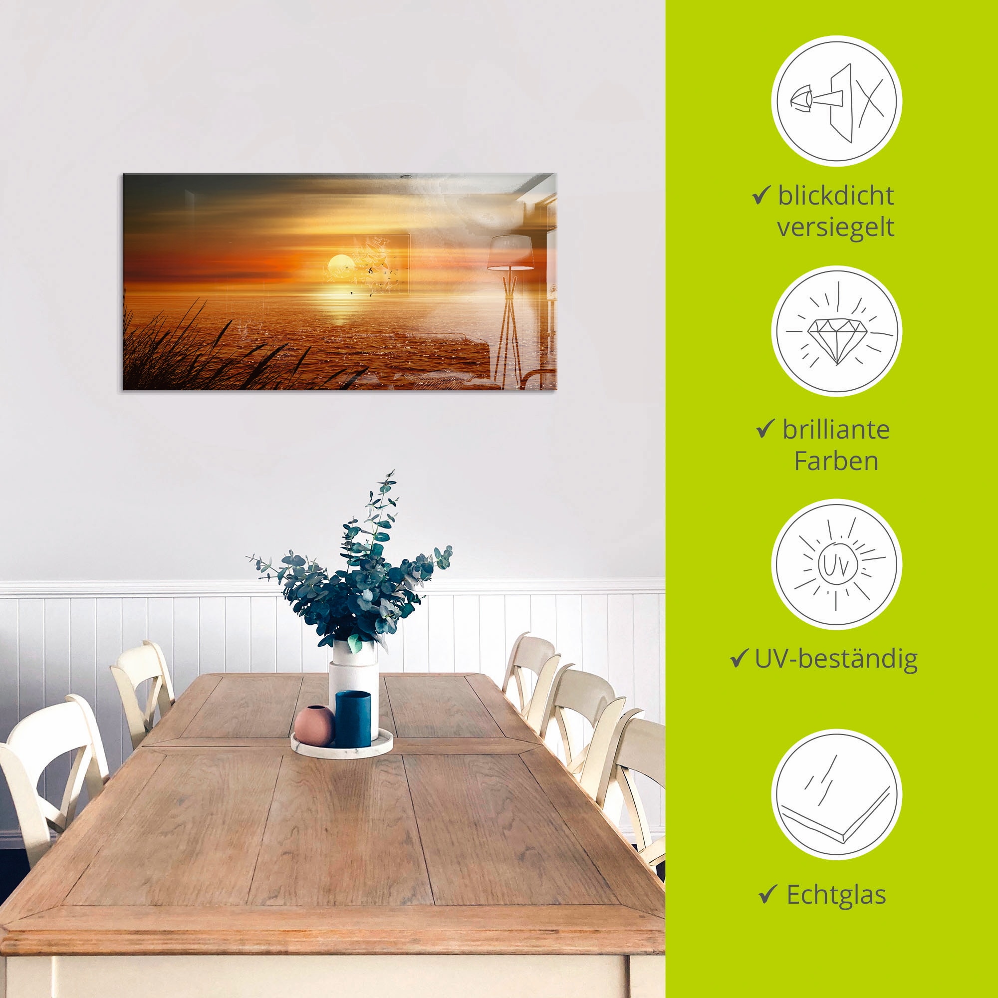 Artland Glasbild »Sonnenuntergang über dem Meer«, Sonnenaufgang & -untergang, (1 St.), in verschiedenen Grössen