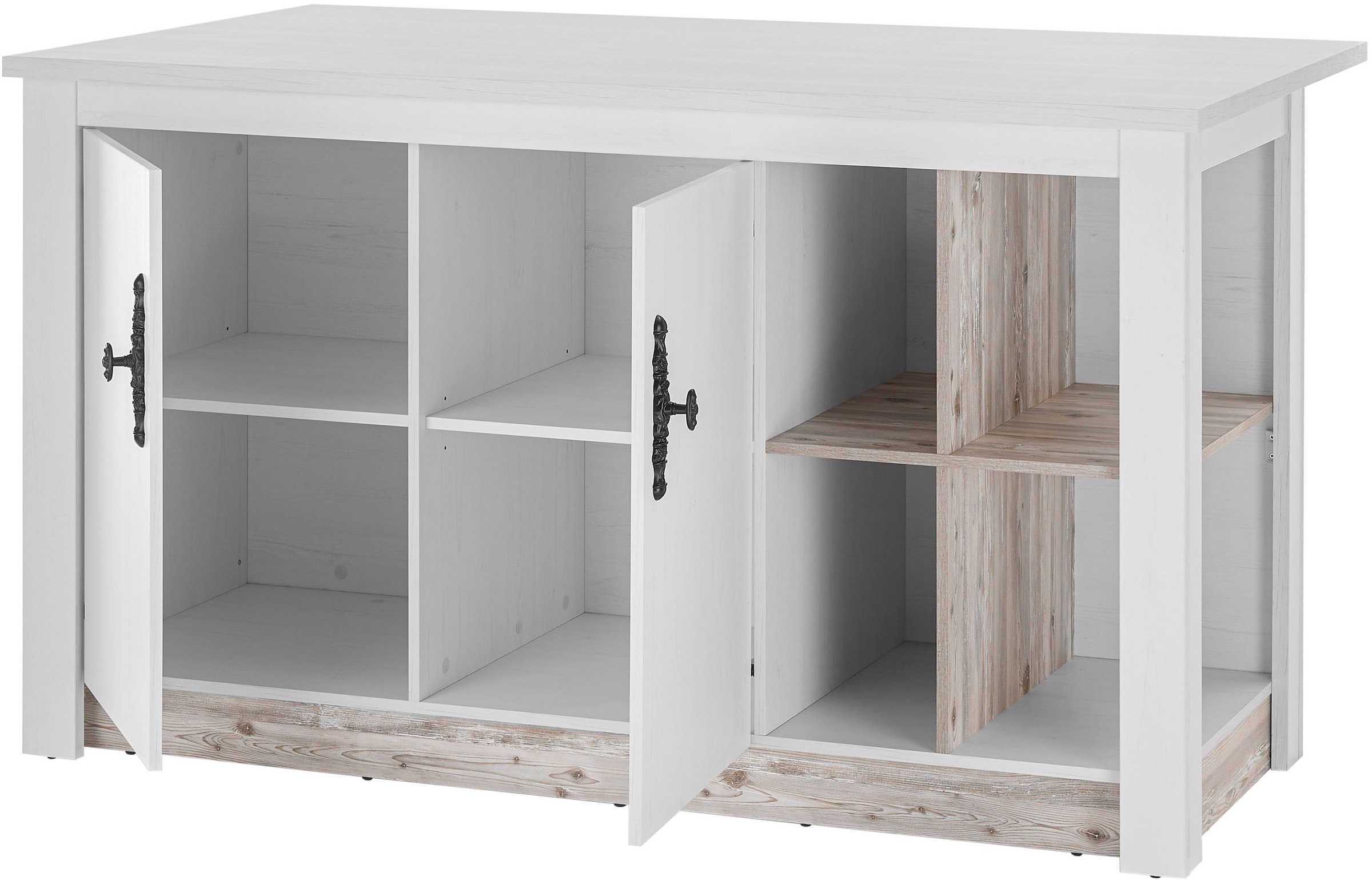 Home affaire Kücheninsel »Florenz, Küchenblock in Pinie Weiss, Kochinsel, Küchenarbeitsblock« Breite 161 cm, mit verschnörkeltem Metallgriff, Arbeitshöhe 92 cm