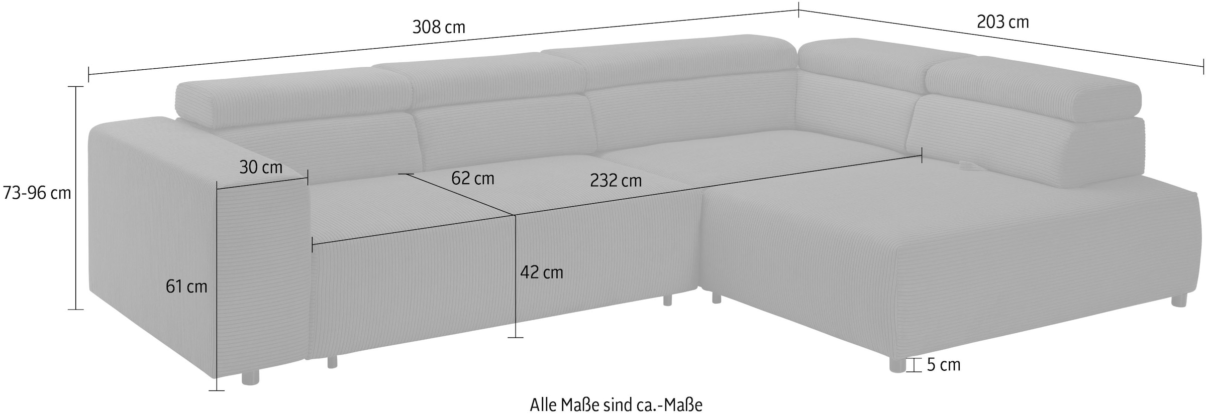 exxpo - sofa fashion Ecksofa »VITTORIO mit Komfortfunktionen, bequem und modern, Cord, L-Form«, inkl. Kopfteil- und Sitztiefenverstellung, wahlweise mit Bettfunktion