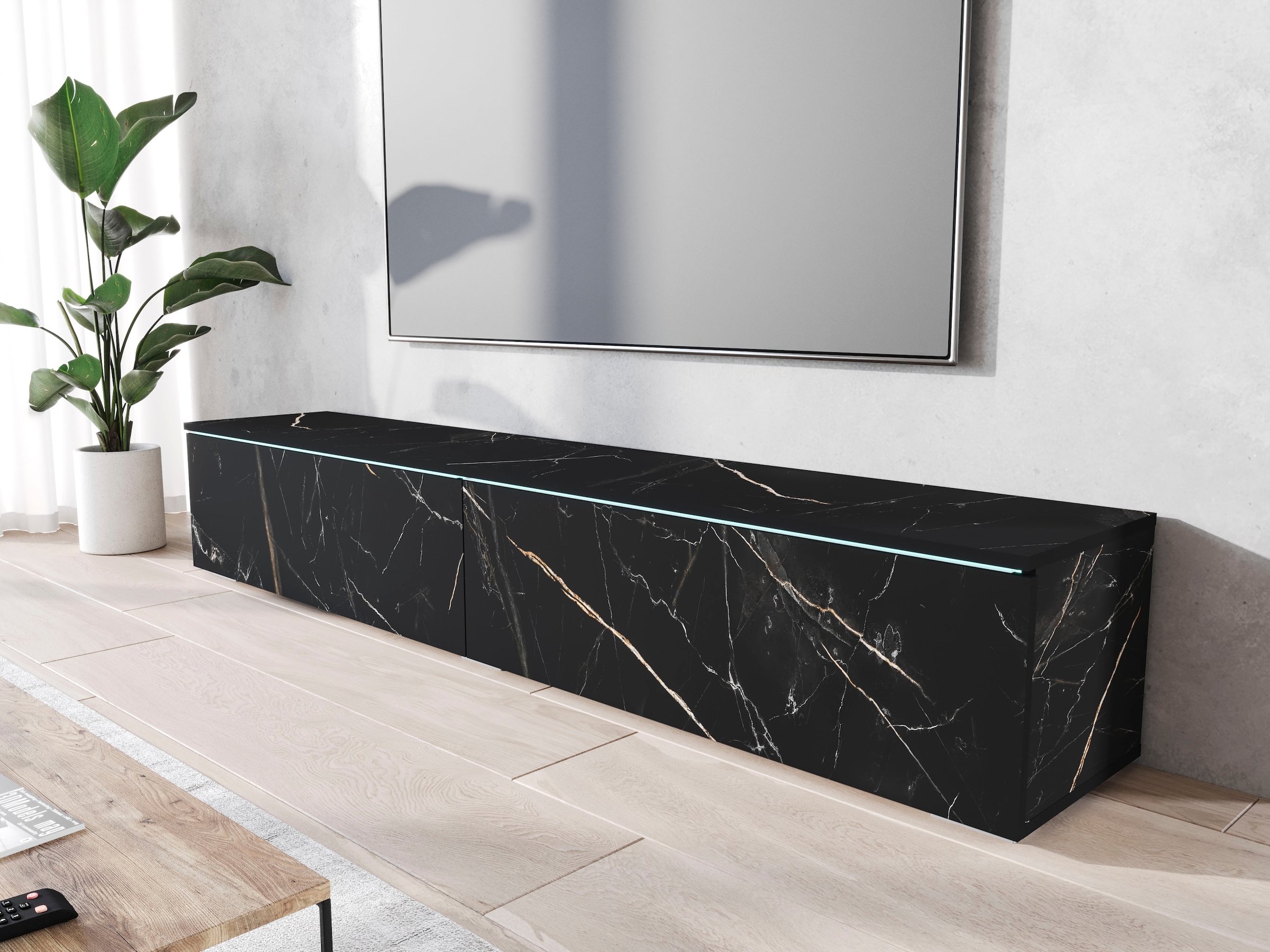 Home affaire Table basse »LOWBOARD VERA, wahlweise mit oder ohne Beleuchtung« Modernes griffloses TV-Board, 180 cm TV-Schrank, stehend und hängend