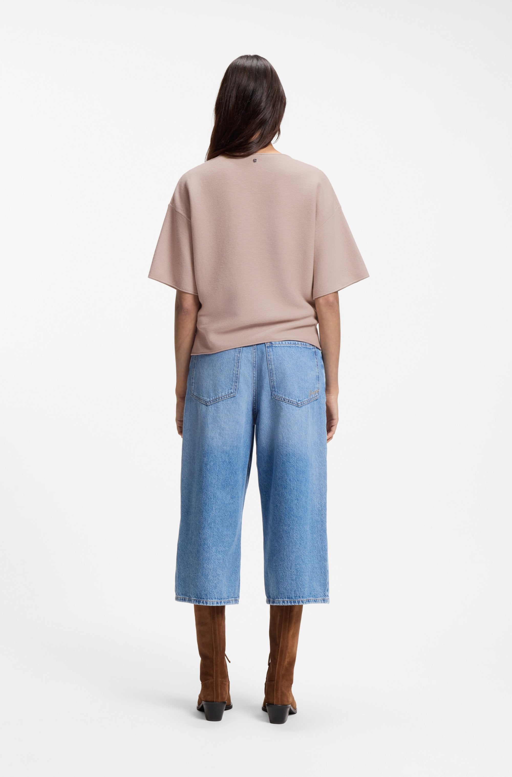 BOSS ORANGE Pull à manches courtes »Fouetta Premium Damenmode« Baumwoll-Woll-Mix, Relaxed Fit