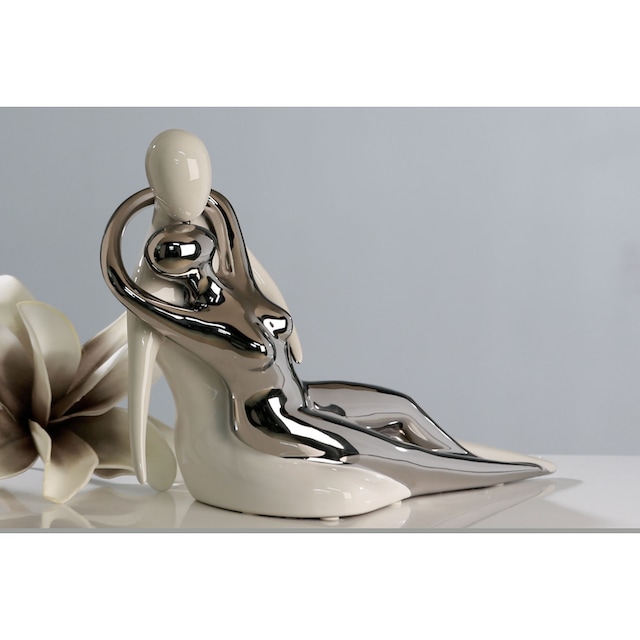 GILDE Dekofigur »Skulptur Dreaming, weiss/silber«, Dekoobjekt, Höhe 21 cm,  aus Keramik, Wohnzimmer günstig kaufen