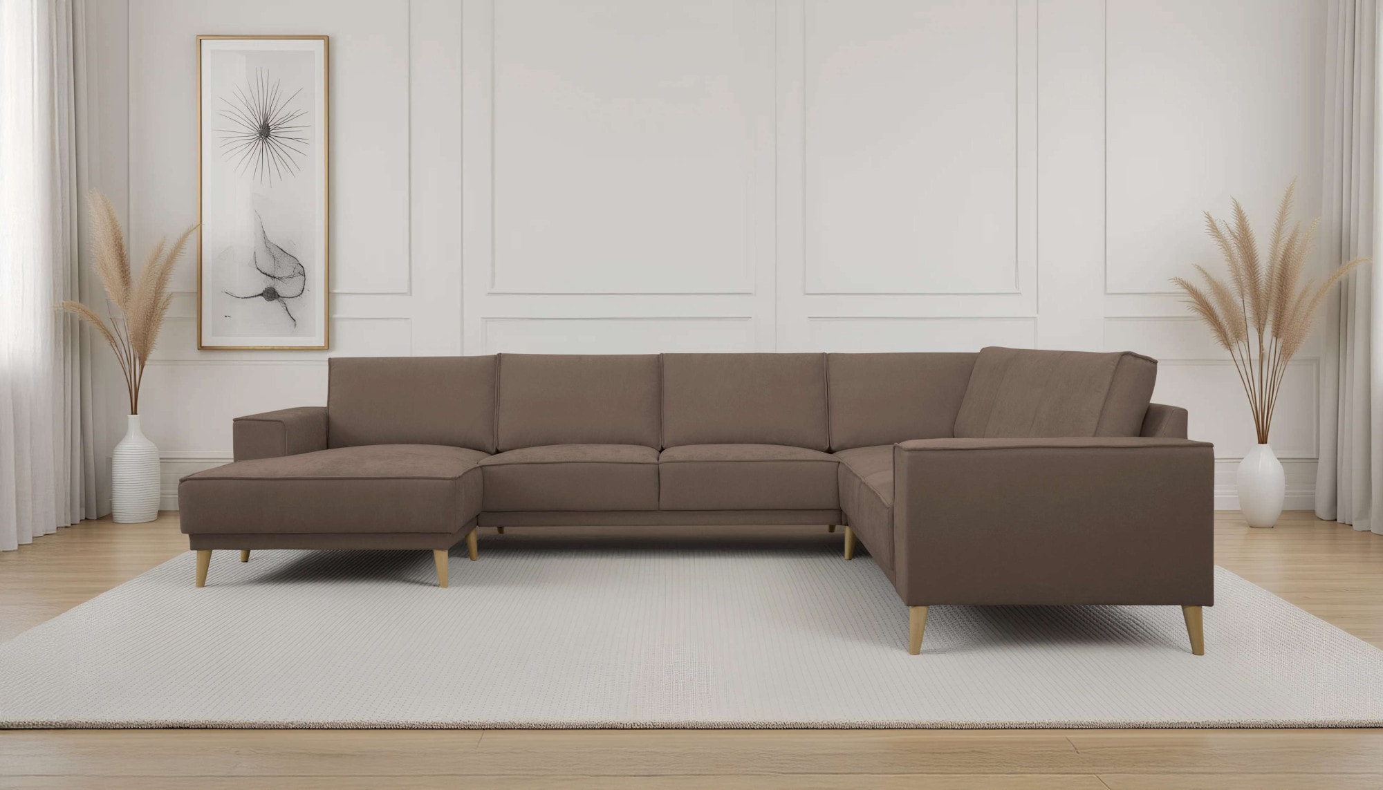 GOODproduct Paysage de salon »Oland Skandi, weicher Chenille-Stoff« U-Form, 342 cm, Wellenunterfederung, Skandi-Design, Massivholzfüsse