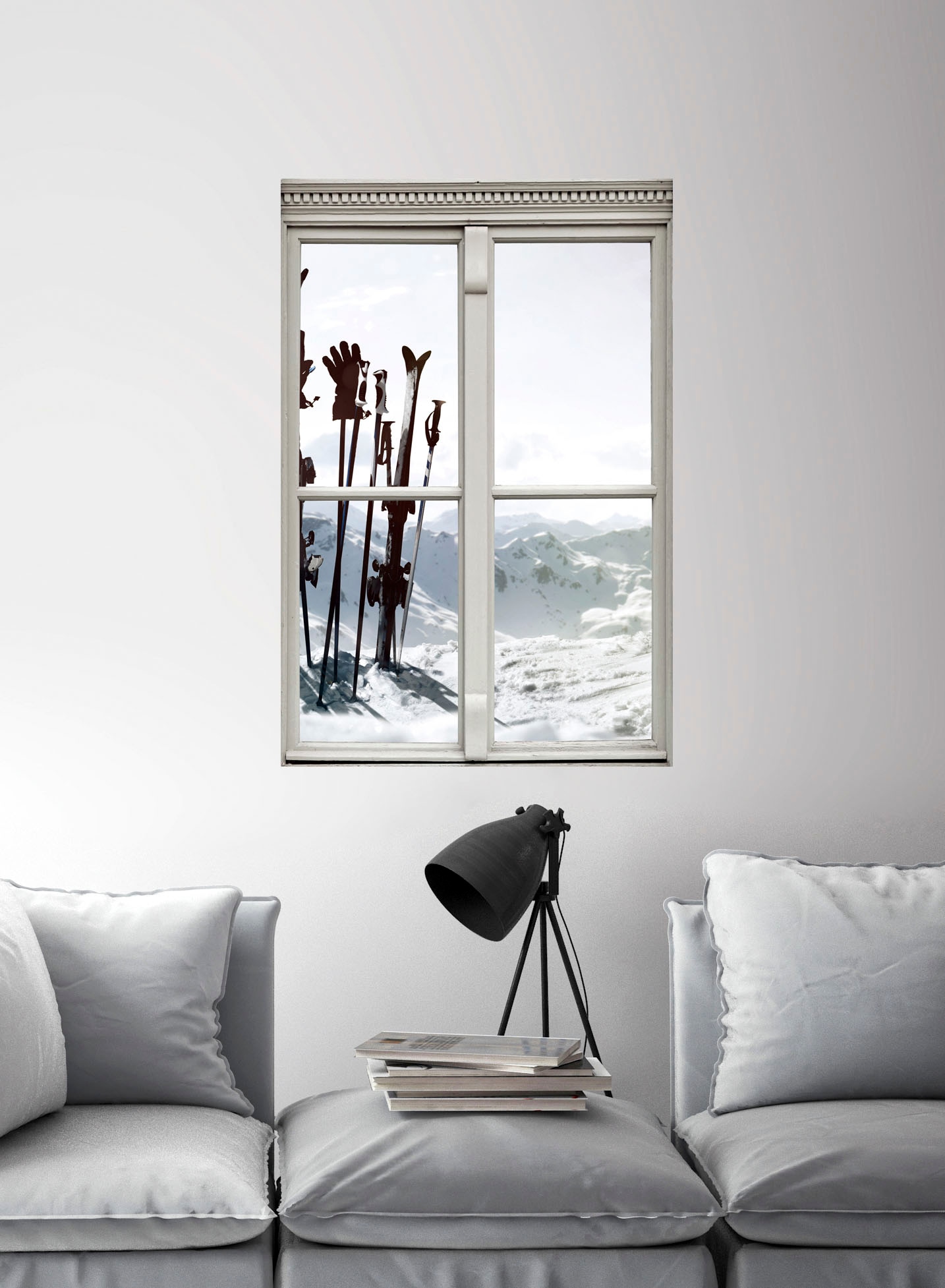 queence Wandsticker »Skier auf Berg«, Wandsticker, Wandbild, selbstklebend, 3D, Fenster