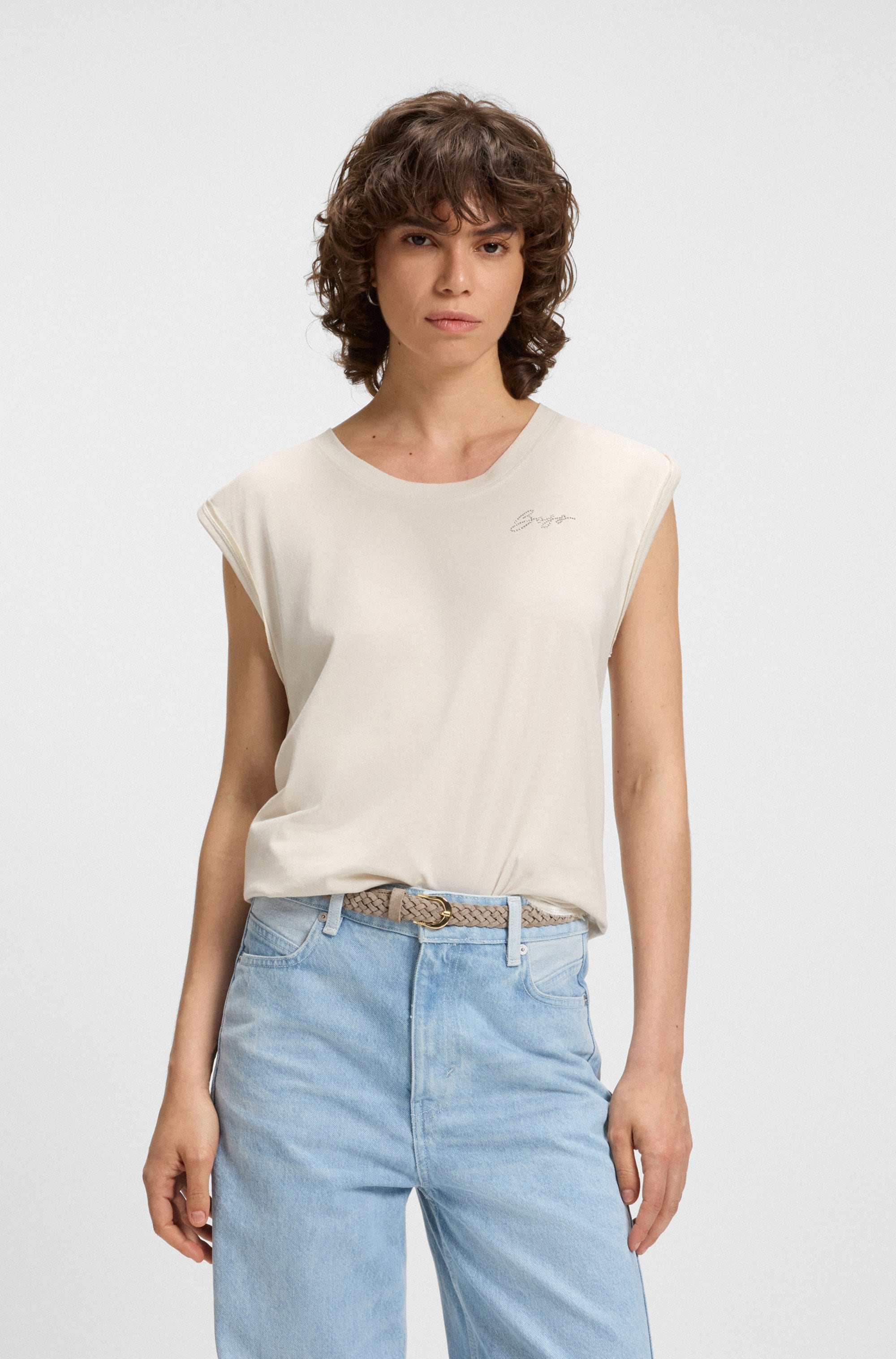 Image of BOSS ORANGE Rundhalsshirt "Elai Premium Damenmode" im Relaxed Fit, ärmellos