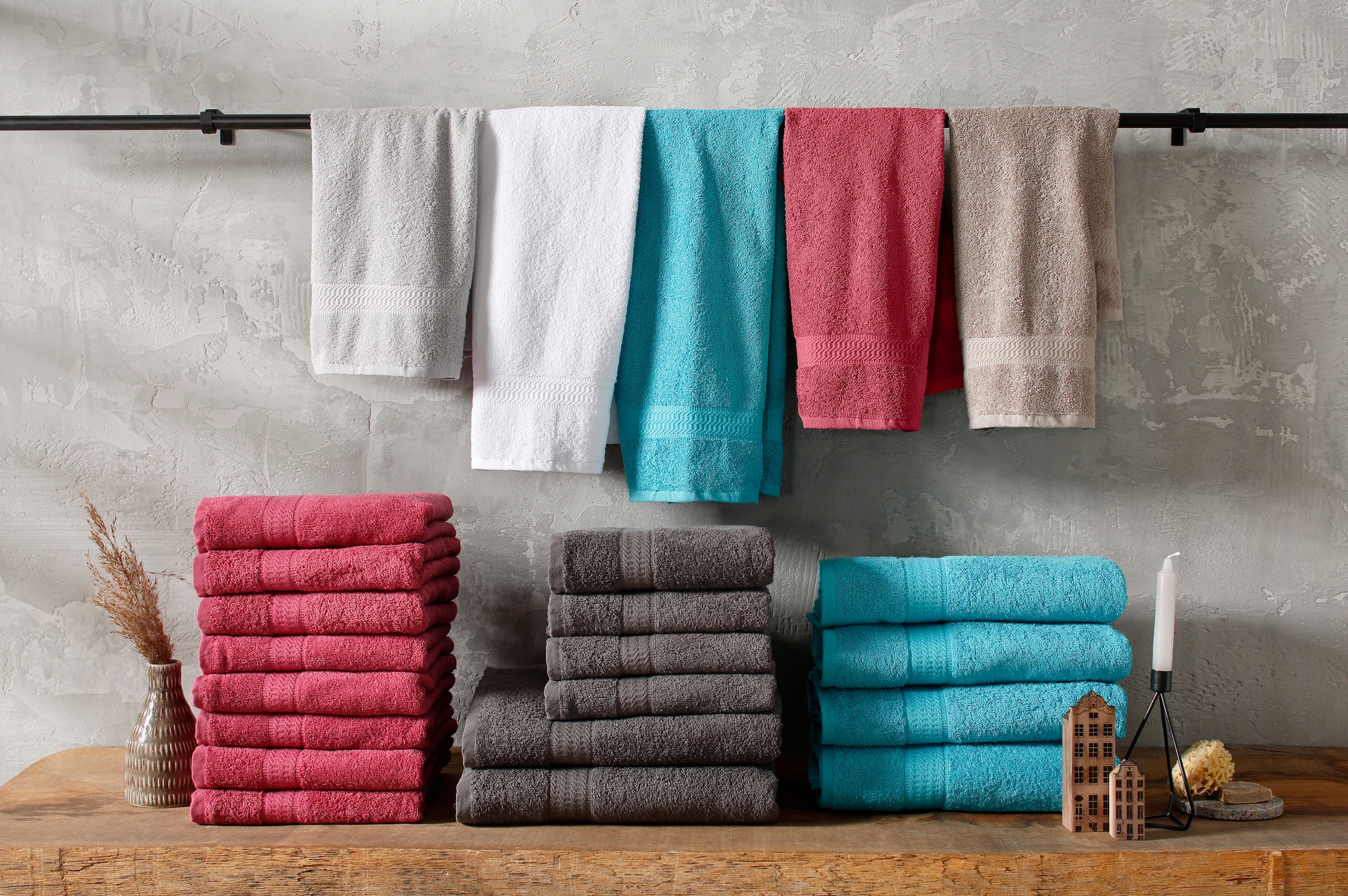 my home Handtuch Set »Juna«, Set, 6 tlg., Walkfrottee, Handtuch-Set, mit  Bordüre, Handtücher in Uni-Farben, 100% Baumwolle bequem kaufen