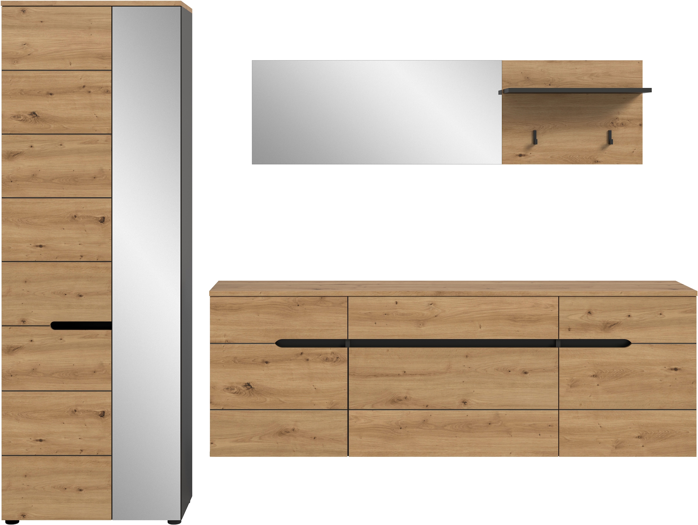 Image of Home affaire Garderoben-Set "REHAT, TOPSELLER, 3-teilig, Breite 256 cm, individuell stellbar" Set, best. aus: Garderobenschrank, Hängeschrank & Garderobenpaneel, 3 Stk. tlg.
