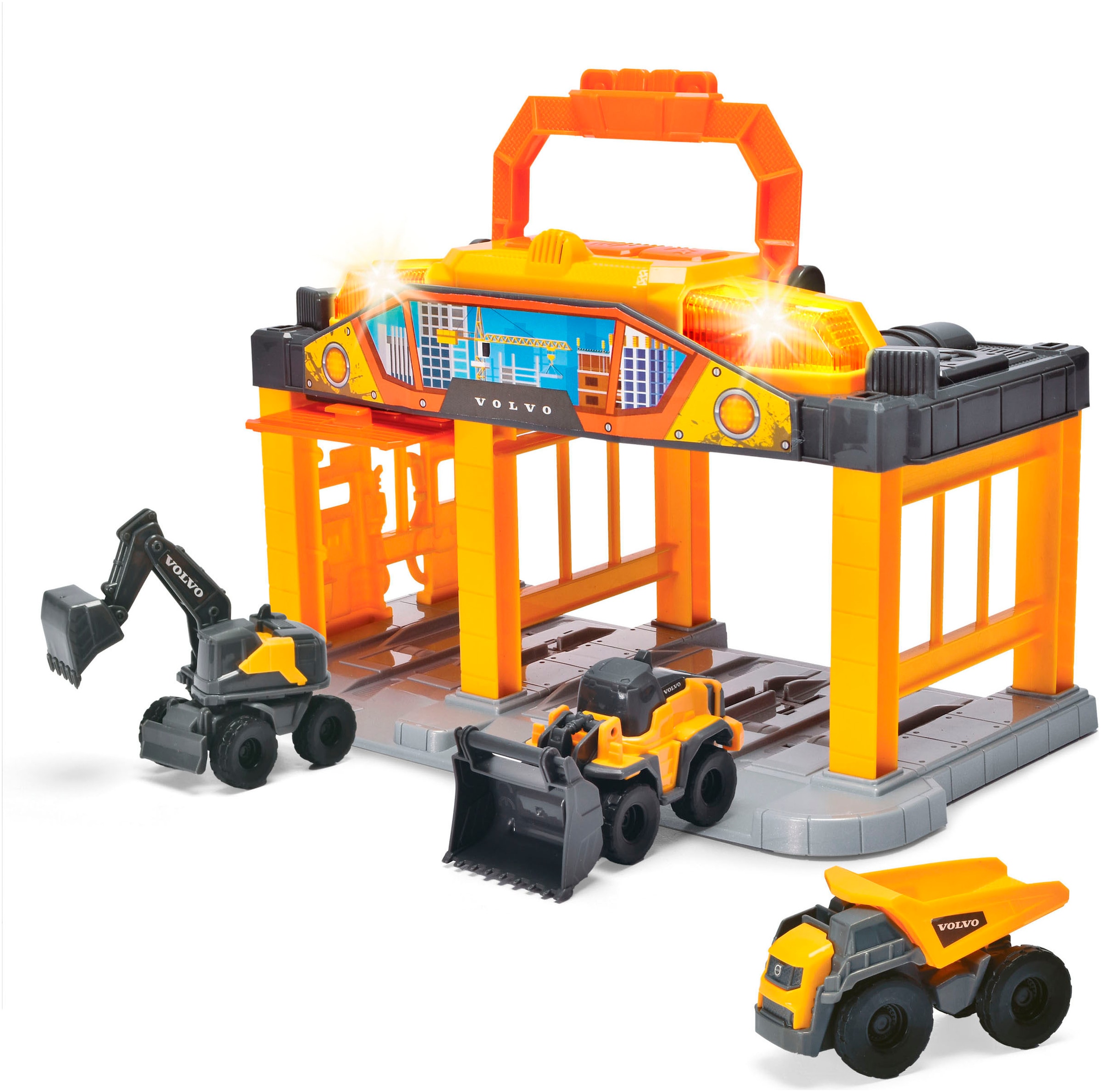 Dickie Toys Bâtiment de jeu »Micro Construction Station« inklusive 3 Volvo Baustellenfahrzeuge; mit Licht und Sound