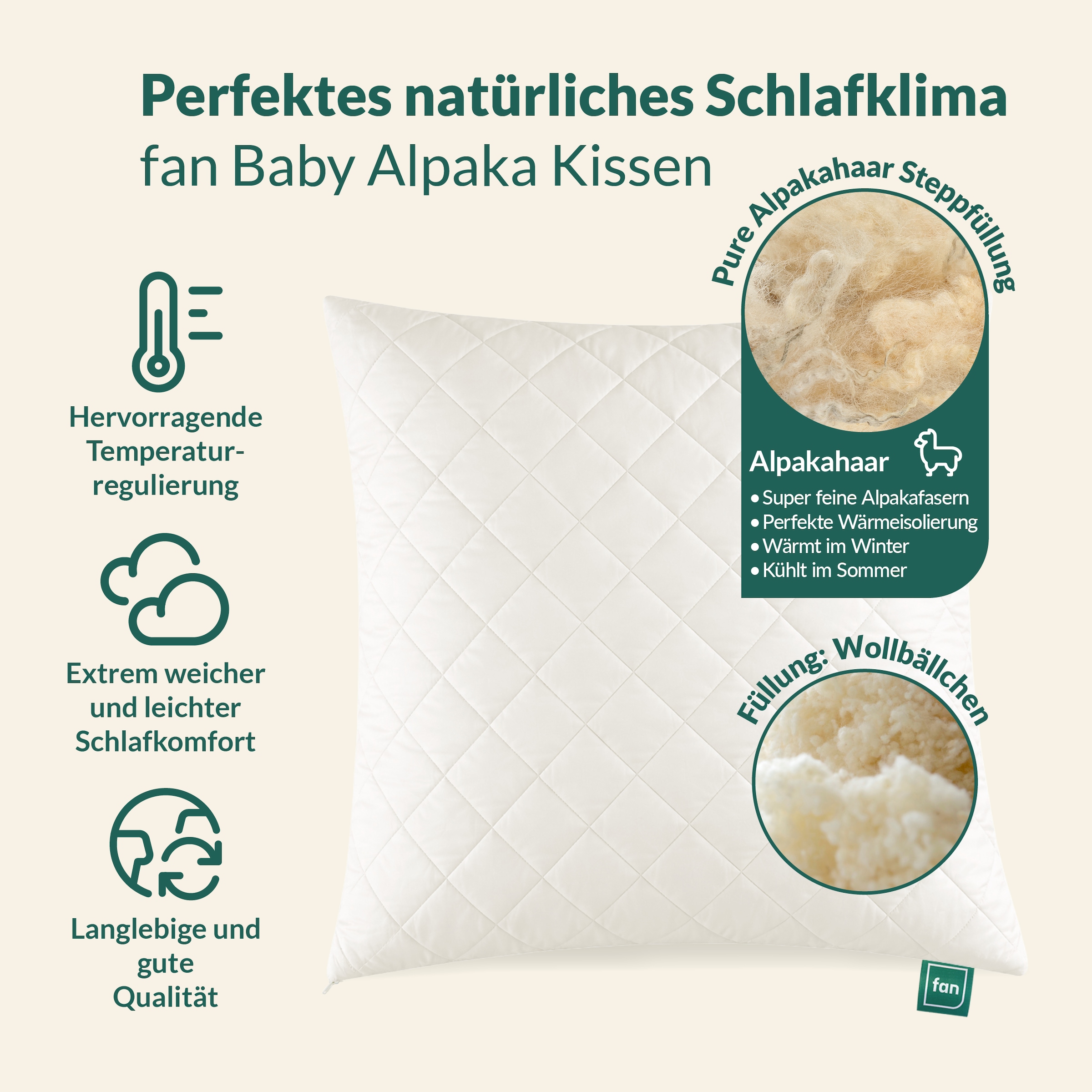 fan Naturhaarkissen »Baby Alpaka« Füllung: Wolle 1 Stk. tlg. Alpaka-Steppfüllung "Vlies der Götter"