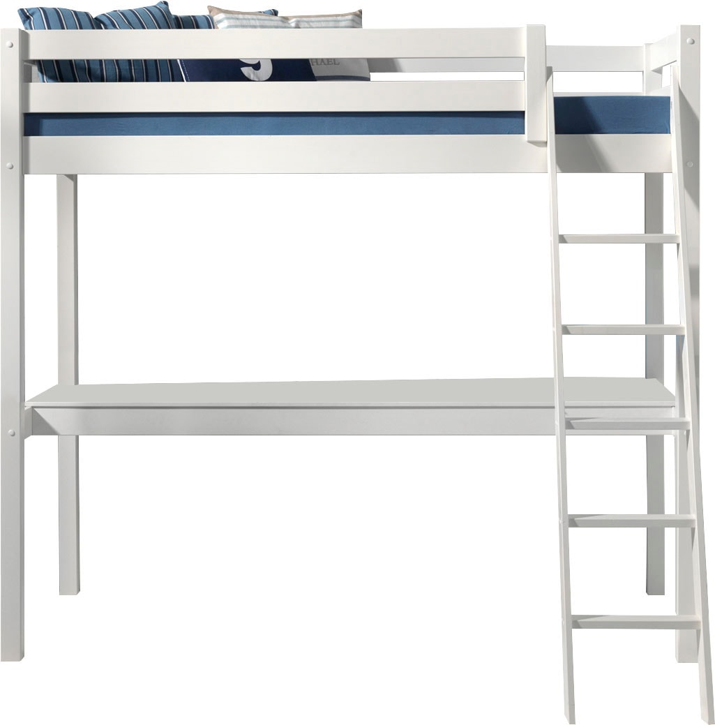 Vipack Hochbett »Pino, Kiefer massiv, sehr standfest, Made in Europe, mit Sessel« B/H/T ca. 209x190x215cm, mit grosser Schreibplatte und Leiter,  inkl. Rolllattenrost, Absturzschutz, 2 Breiten zur Auswahl