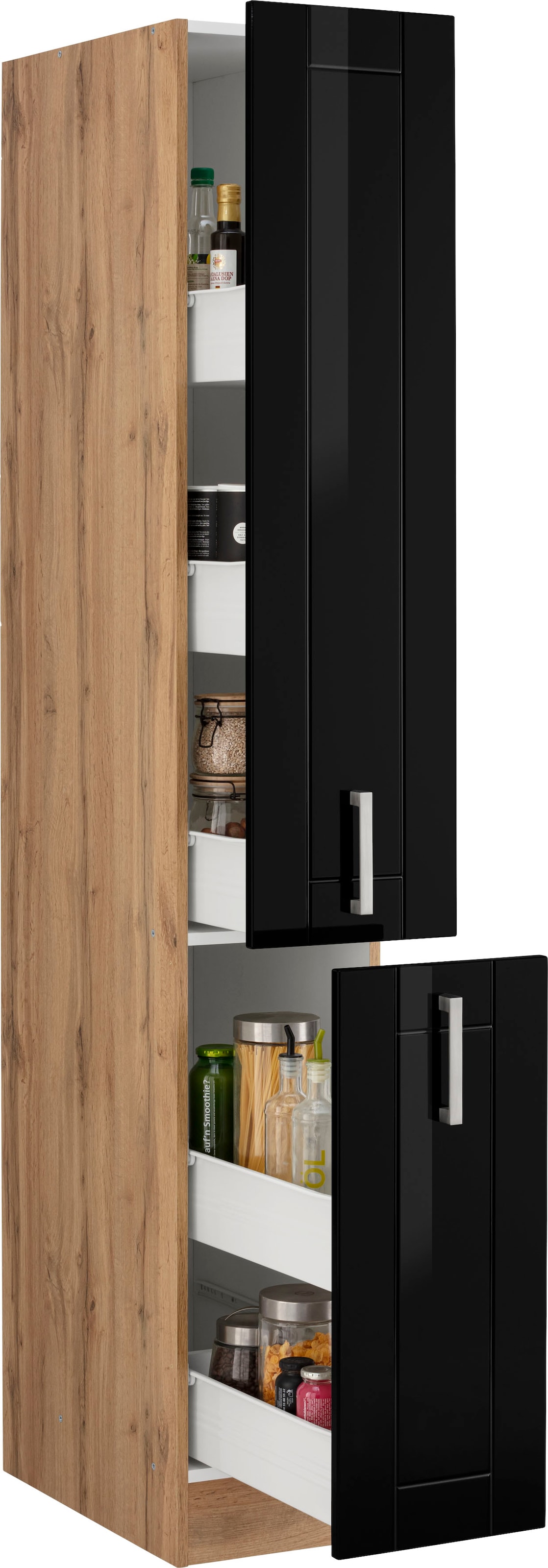 KOCHSTATION Armoire à pharmacie »KS-Tinnum« 30 cm de large, 200 cm de haut, poignées en métal, façades MDF, tiroirs