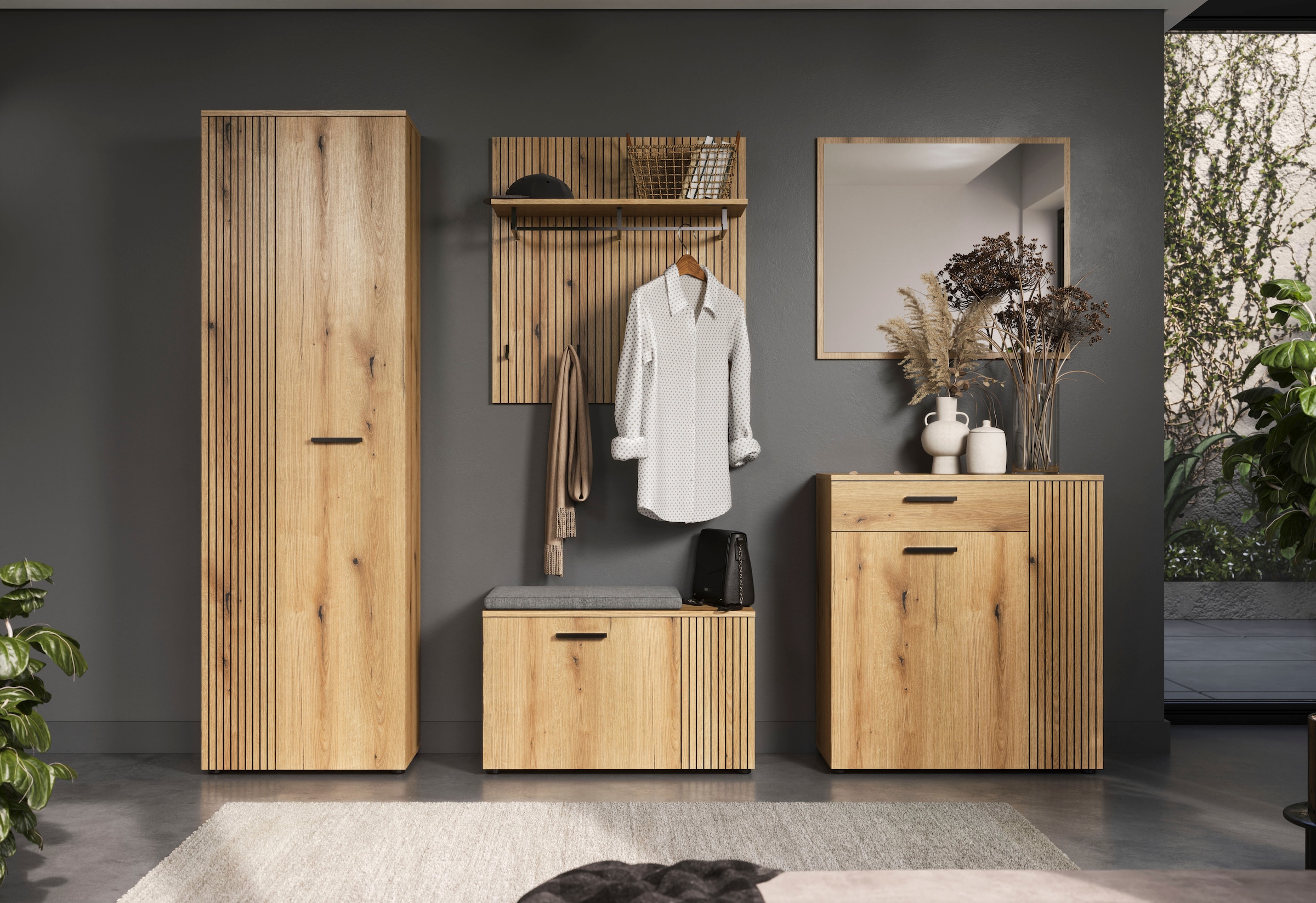 Home affaire Panneau de vestiaire »Amrum« 1 cuis tlg. Wandpaneel mit Ablage, 1 Kleiderstange & 4 Haken - (B/T/H) 80/28/84 cm