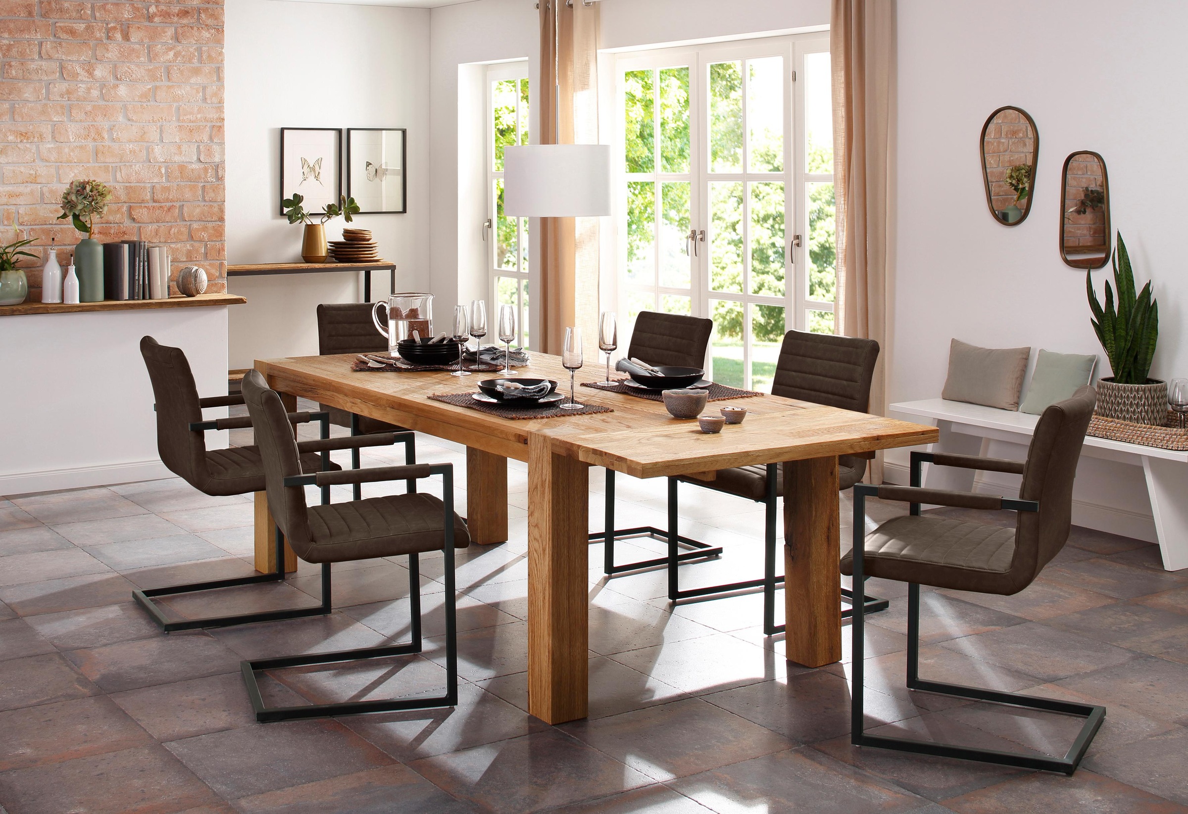 Image of Home affaire Essgruppe »Alberte«, (Set, 7 tlg.), bestehend aus dem Sabina Stuhl + Marianne Esstisch mit Ansteckplatte bei Ackermann Versand Schweiz