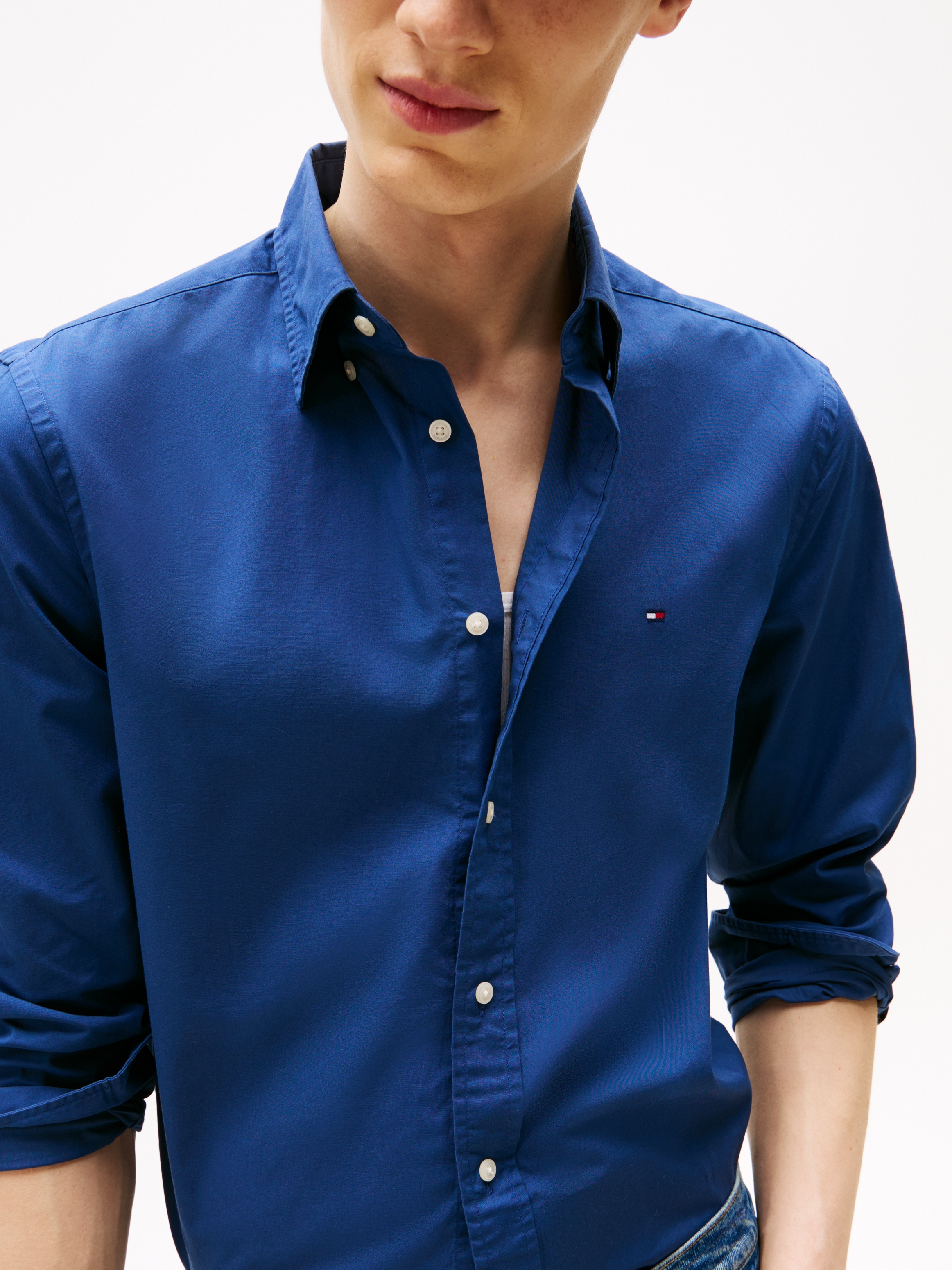 Tommy Hilfiger Businesshemd »FLEX POPLIN SOLID RF SHIRT mit Button-down und Rückenfalte«, unifarben, klassisch, regular fit, Baumwolle, Kragen