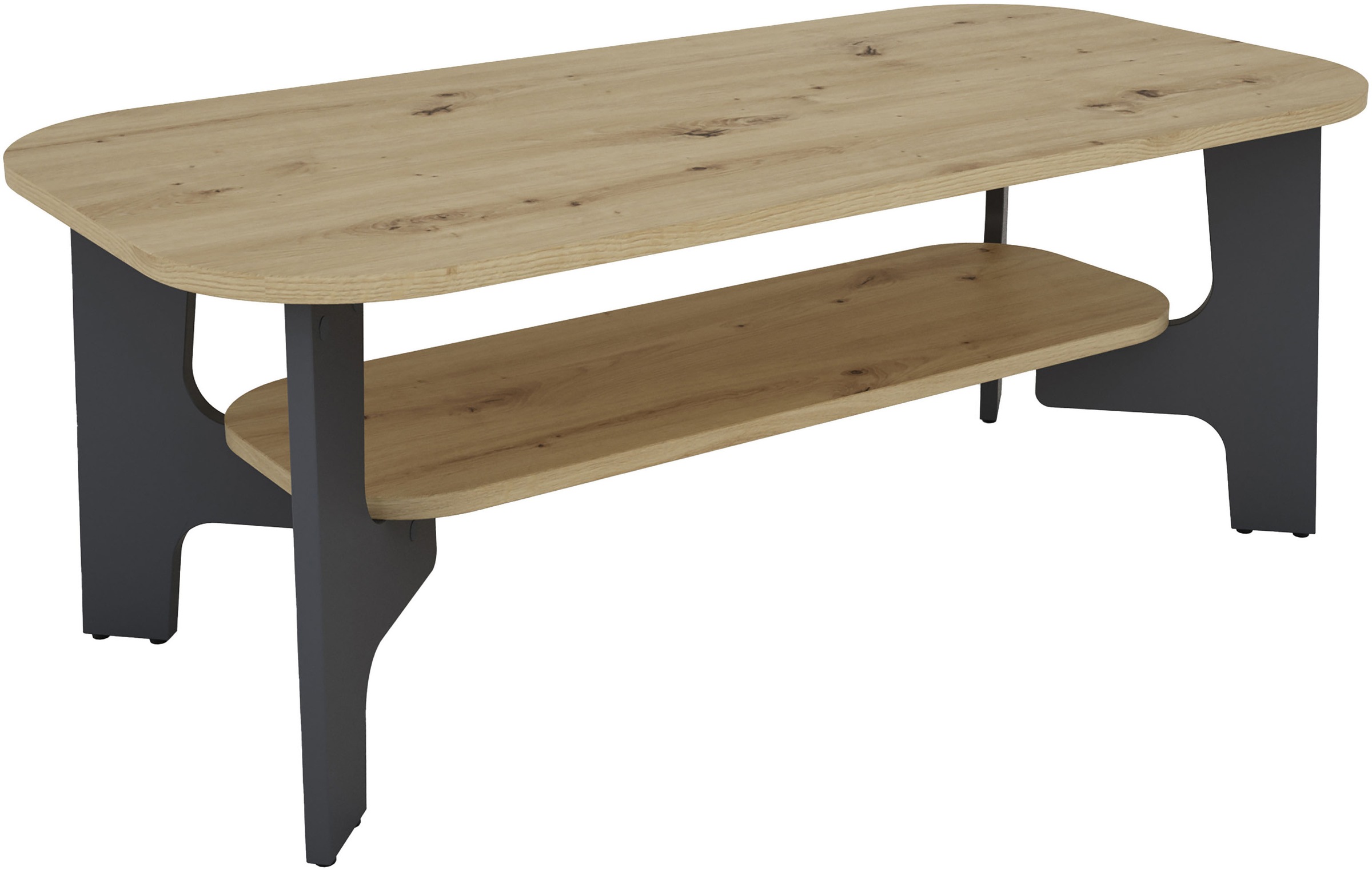 Image of byLIVING Couchtisch "JONNY" Tischplatte Artisan Eiche o. Old Wood, Gestell anthrazit, Ablageboden