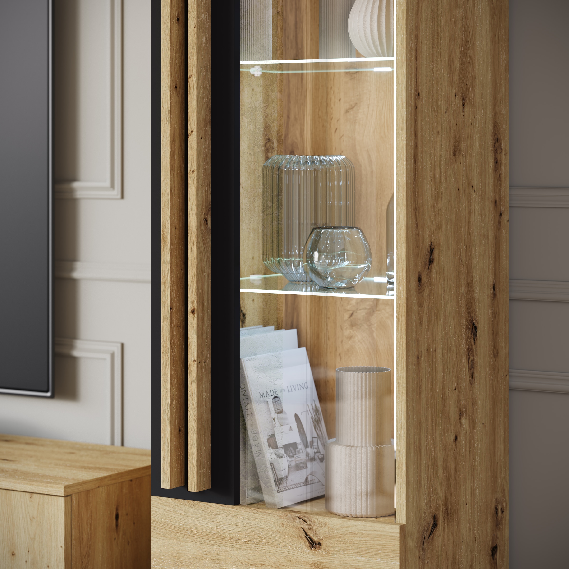 Home affaire Wohnwand »Helsinki, Modernes Set mit verglaster Vitrine« Komplett-Set, 4 Stk. tlg.