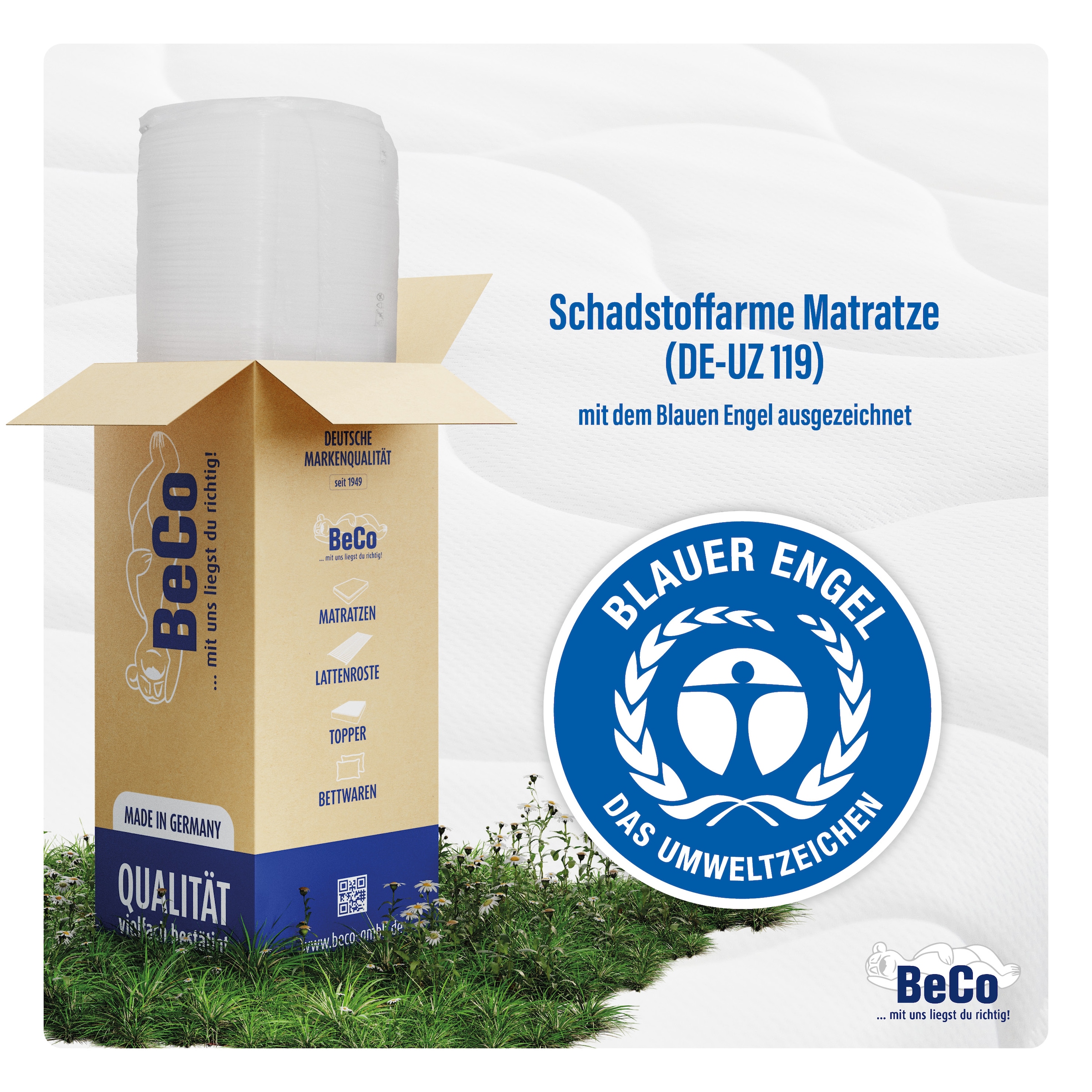 Beco Kaltschaummatratze »Blue Vision, Matratze in 90x200 und vielen weiteren Grössen erhältlich!«, 18 cm hoch, Raumgewicht: 35 kg/m³, (1 St.), Blauer Engel-Auszeichnung, atmungsaktiv, ergonomische Körperanpassung
