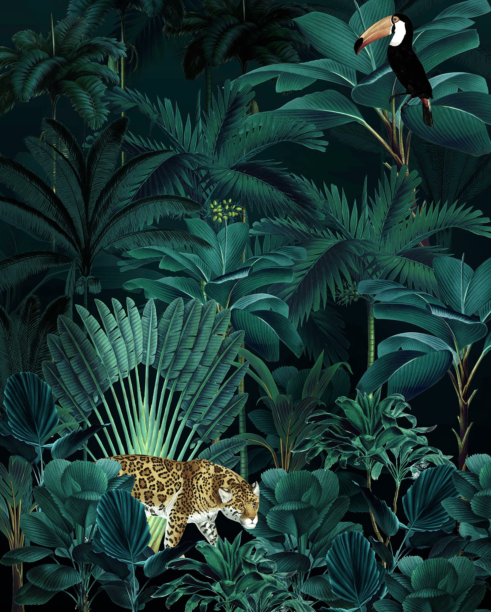 Image of Komar Vliestapete "Digitaldruck Vlies - Jungle Night - Grösse 200 x 250 cm" bedruckt glatt Wohnzimmer, Schlafzimmer
