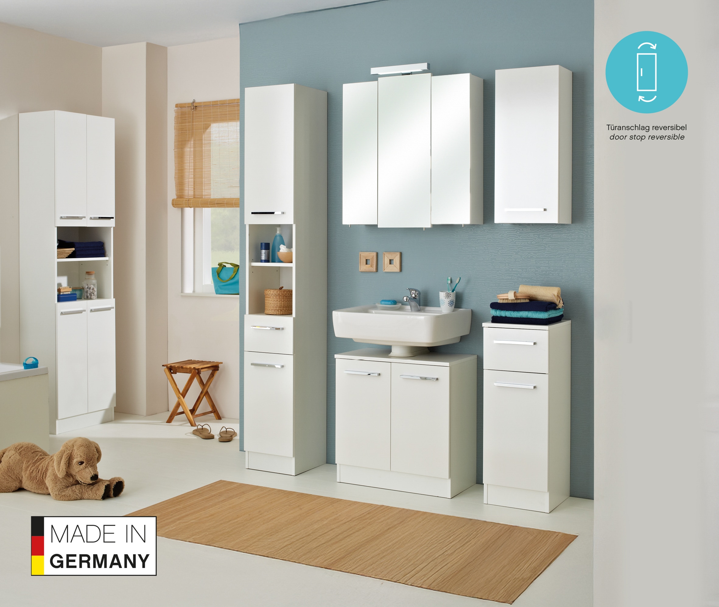 Saphir Unterschrank »Quickset 335 Badschrank, 1 Tür, 1 Schublade, 30 cm breit« Badezimmer-Unterschrank, Weiss Glanz, Griffe in Chrom Glanz