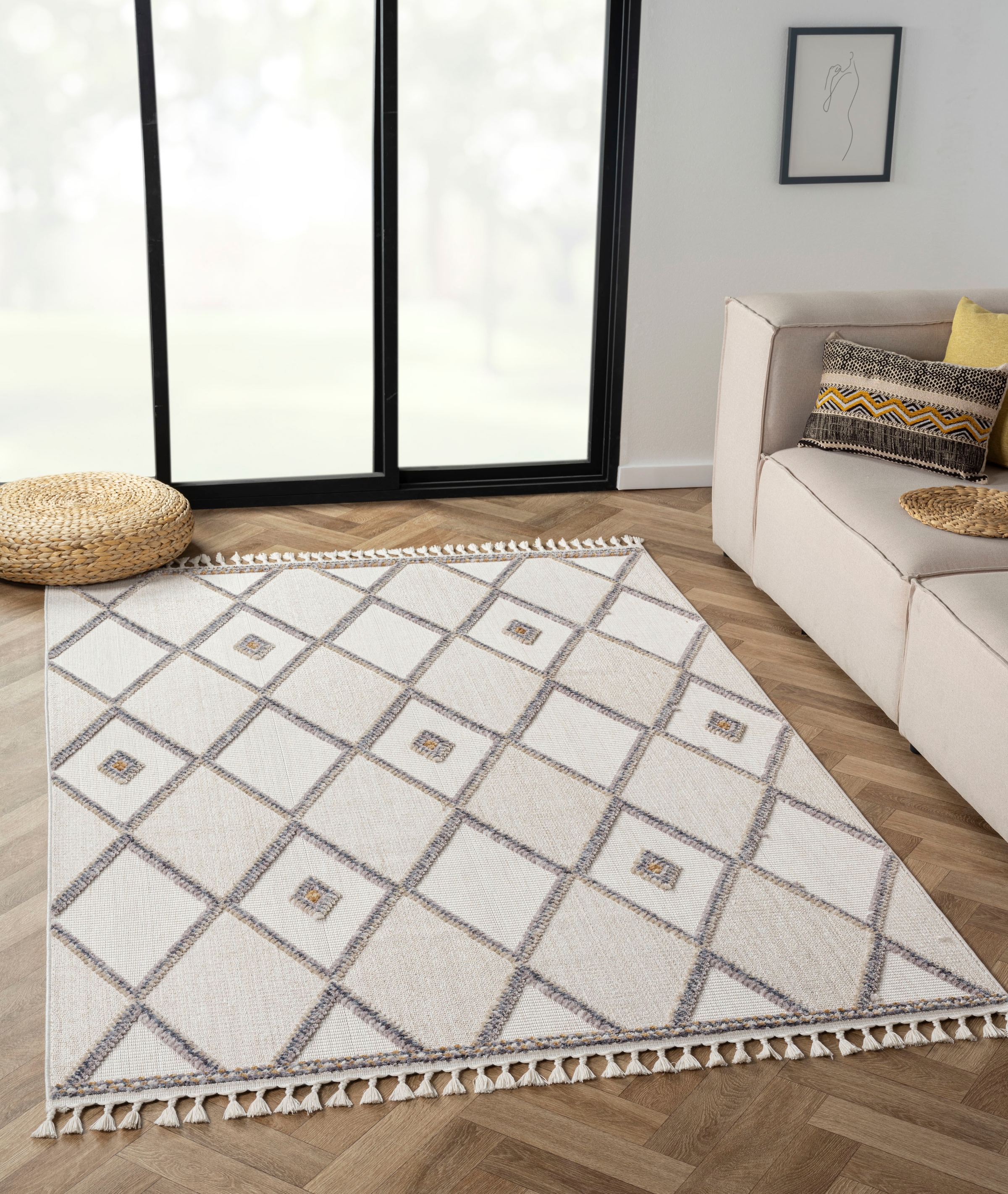 Image of Myflair Möbel & Accessoires Teppich "Luana 2, LAGERRÄUMUNG" rechteckig 10 mm Höhe Kurzflor, Sisal Optik, mit Fransen, besonders weich durch Microfaser