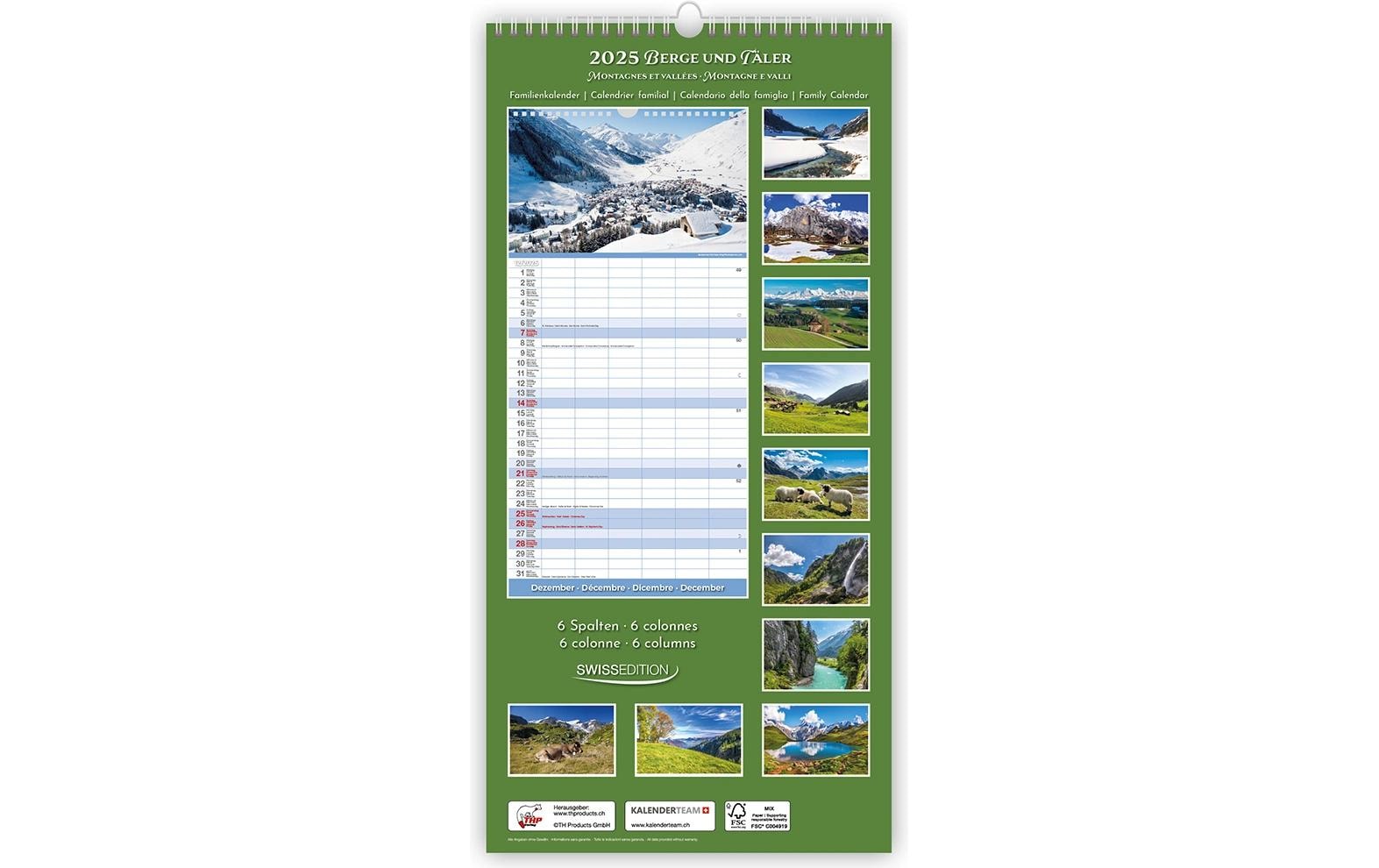 Wandkalender »TH Schweiz Berge+Täler 22 x 45 cm«