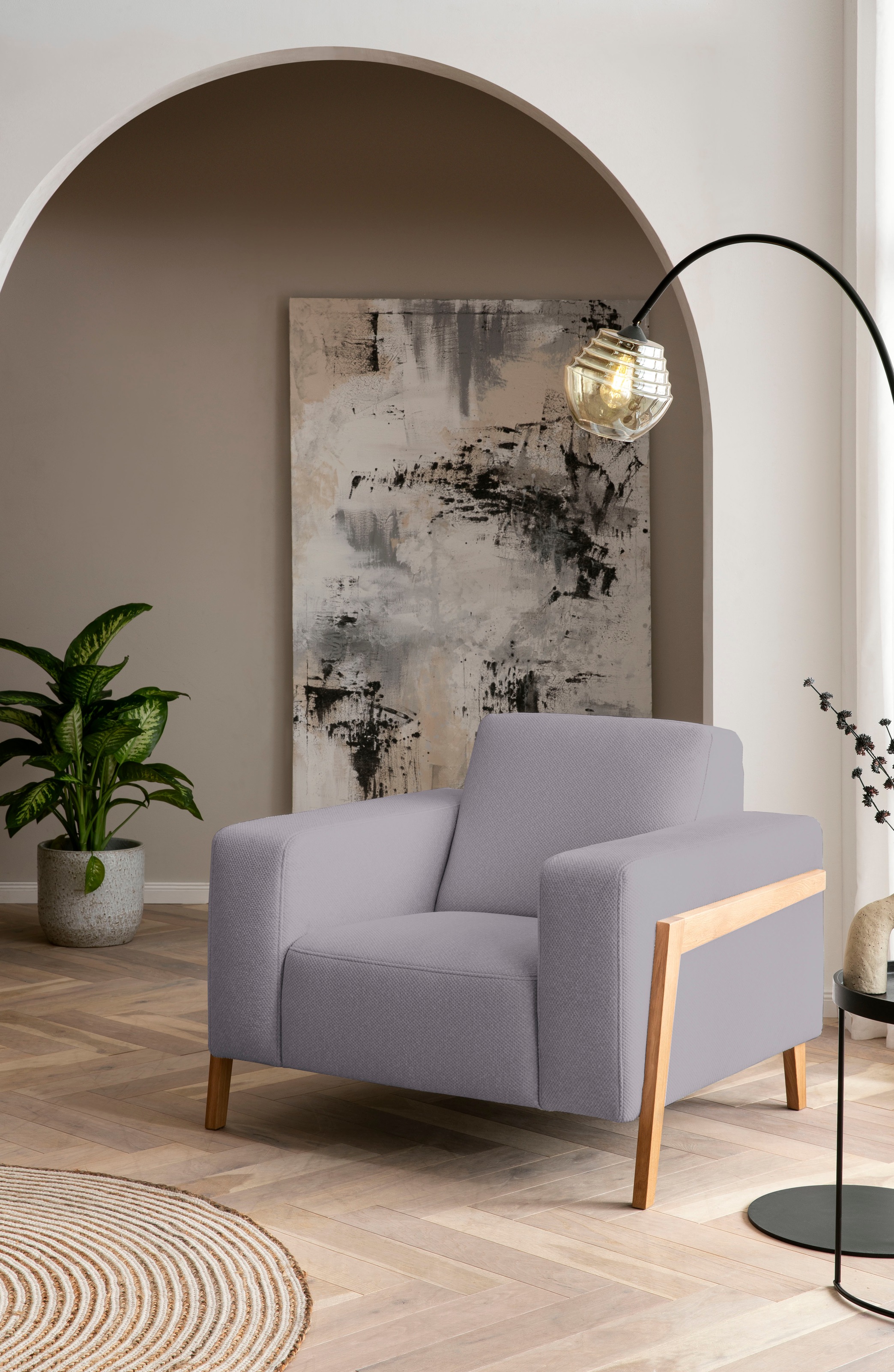 exxpo - sofa fashion Sessel »Starr, Loungesessel«, im Scandinavian Design, mit Massive Holzfüsse, frei im Raum stellbar