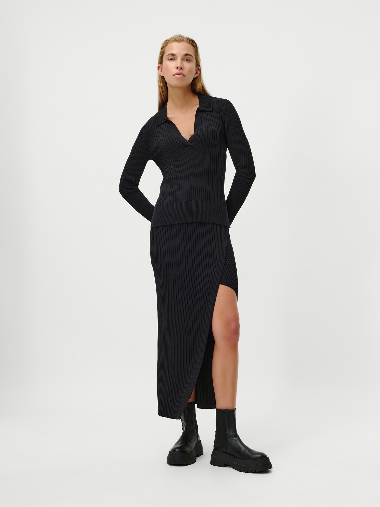 LeGer Pull à col polo »Charlotte, LeGer by Lena Gercke« Polokragen mit V-Ausschnitt, Rippstrick